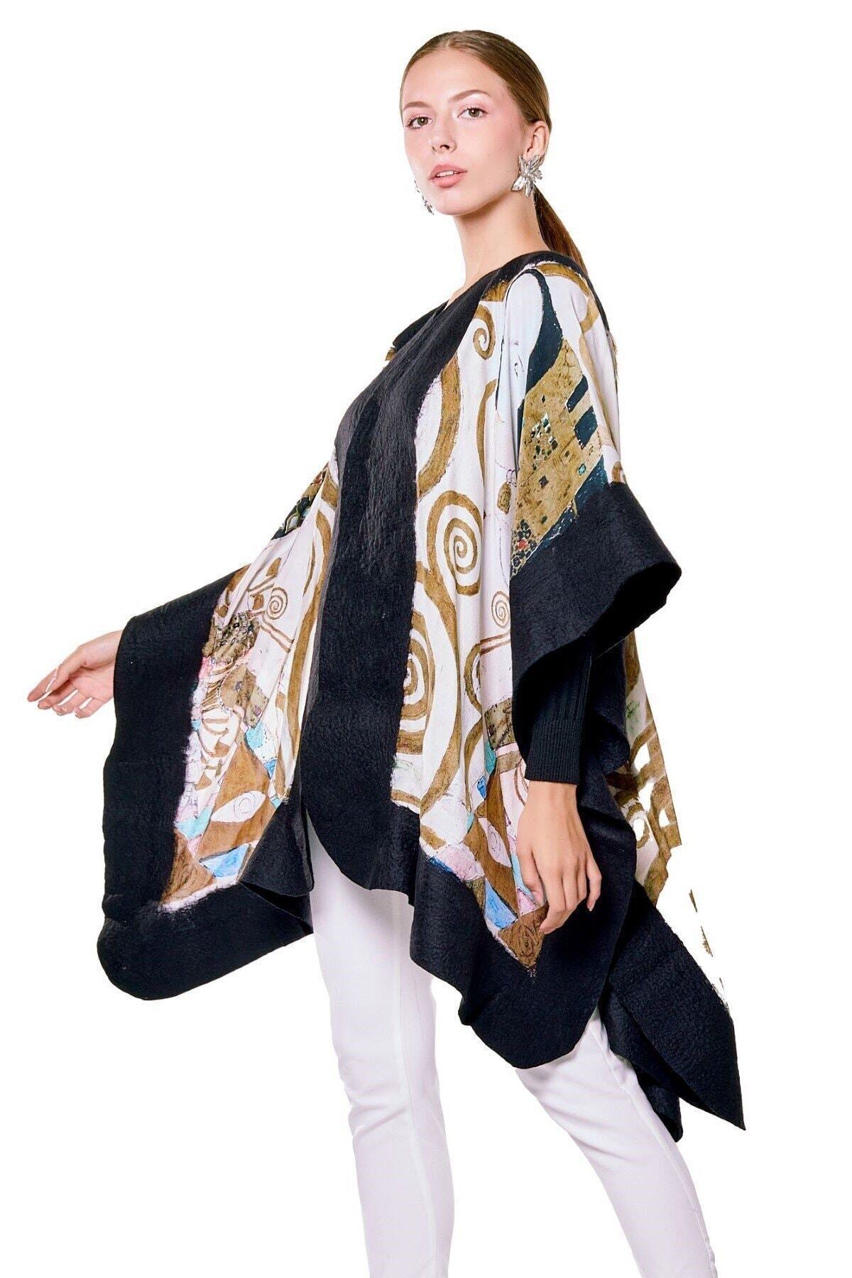 Nomads Felt Kadın Ipek Keçe Siyah Panço Gustav Klimt Expactation