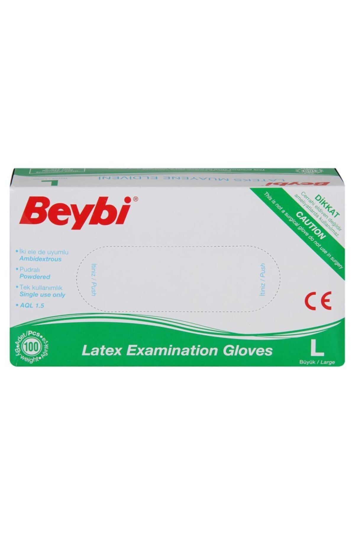 Beybi Lateks Pudralı Eldiven L Beden 1 Paket(100 Adet)