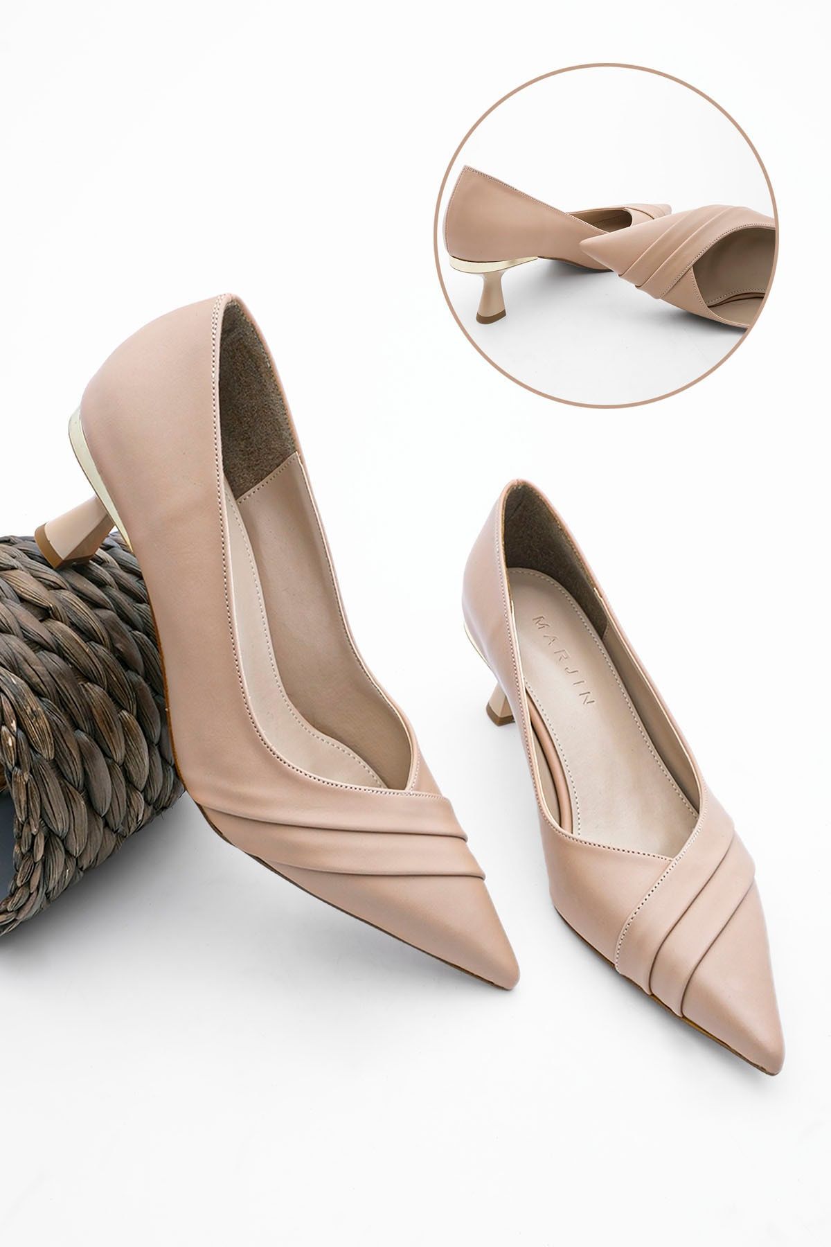 Marjin Kadın Stiletto Topuklu Ayakkabı Urvasi Bej