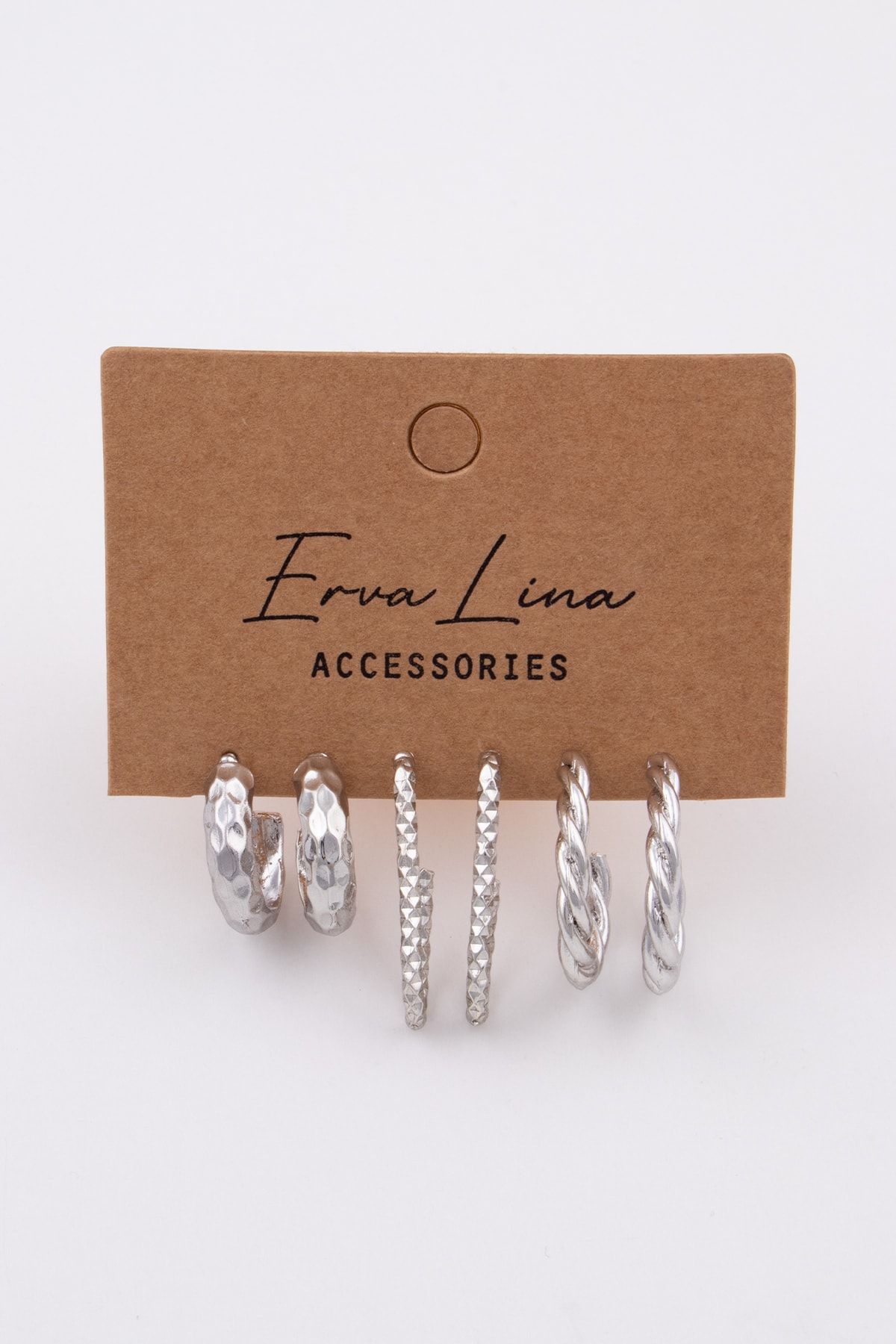 Ervalina 3 Çift Kombin Küpe Set 074 Gümüş Rengi