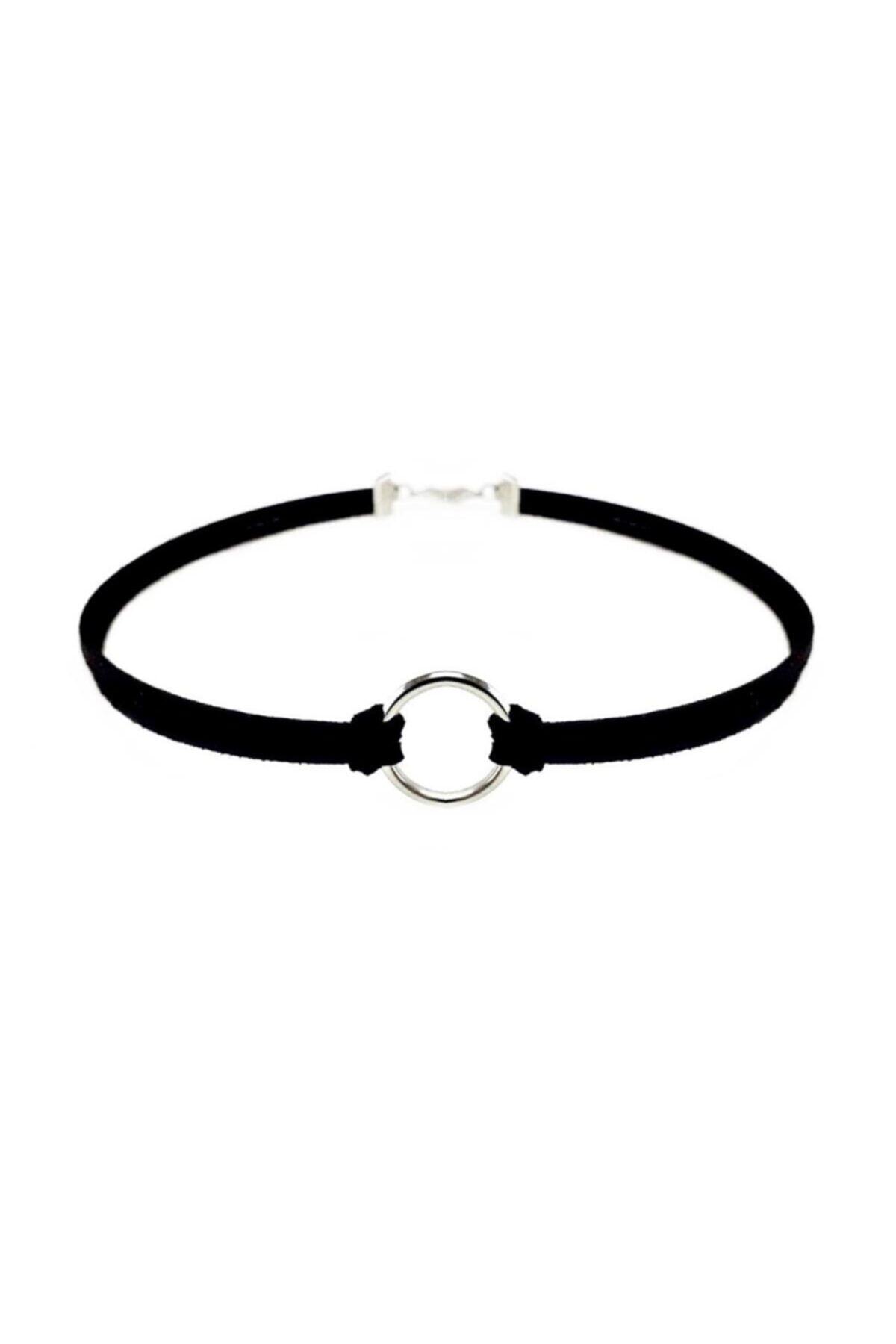 Bijustore Siyah Süet Kadın Round Choker Kolye