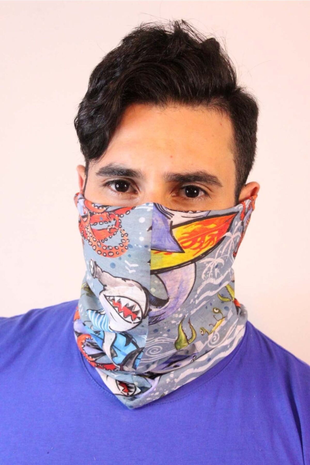 sayeco.shop Buff Renkli Deniz Canlıları Desenli Boyunluk Bandana