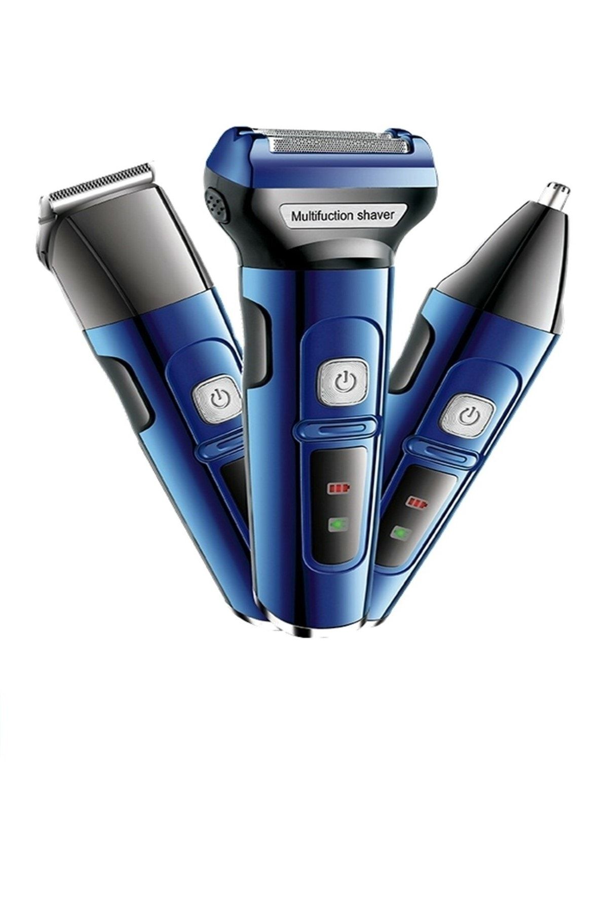 Shavingtech Mavi 3 In 1 Profesyonel Saç Sakal Kesme Ense Burun Tıraş Tıraş Makinesi Seti