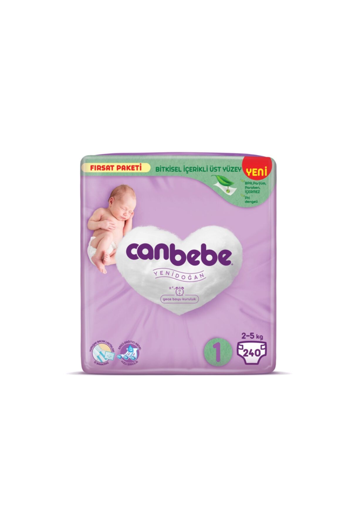 Canbebe 1 Beden Bebek Bezi Yenidoğan 2-5kg 240 Adet