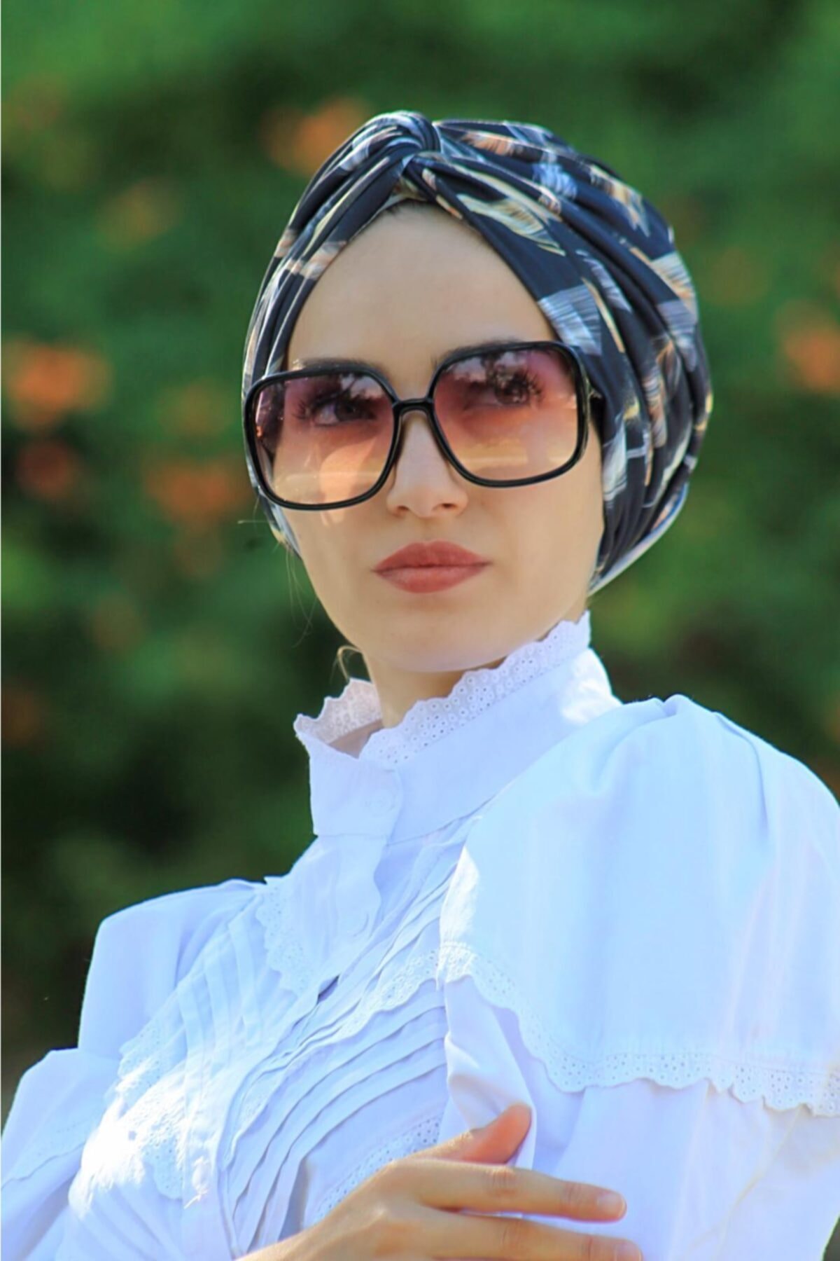 Mursen Bone Şal Hazır Tesettür Giyim Kuş Tüyü Desenli Hazır Dolama Bone (tesettür Giyim)