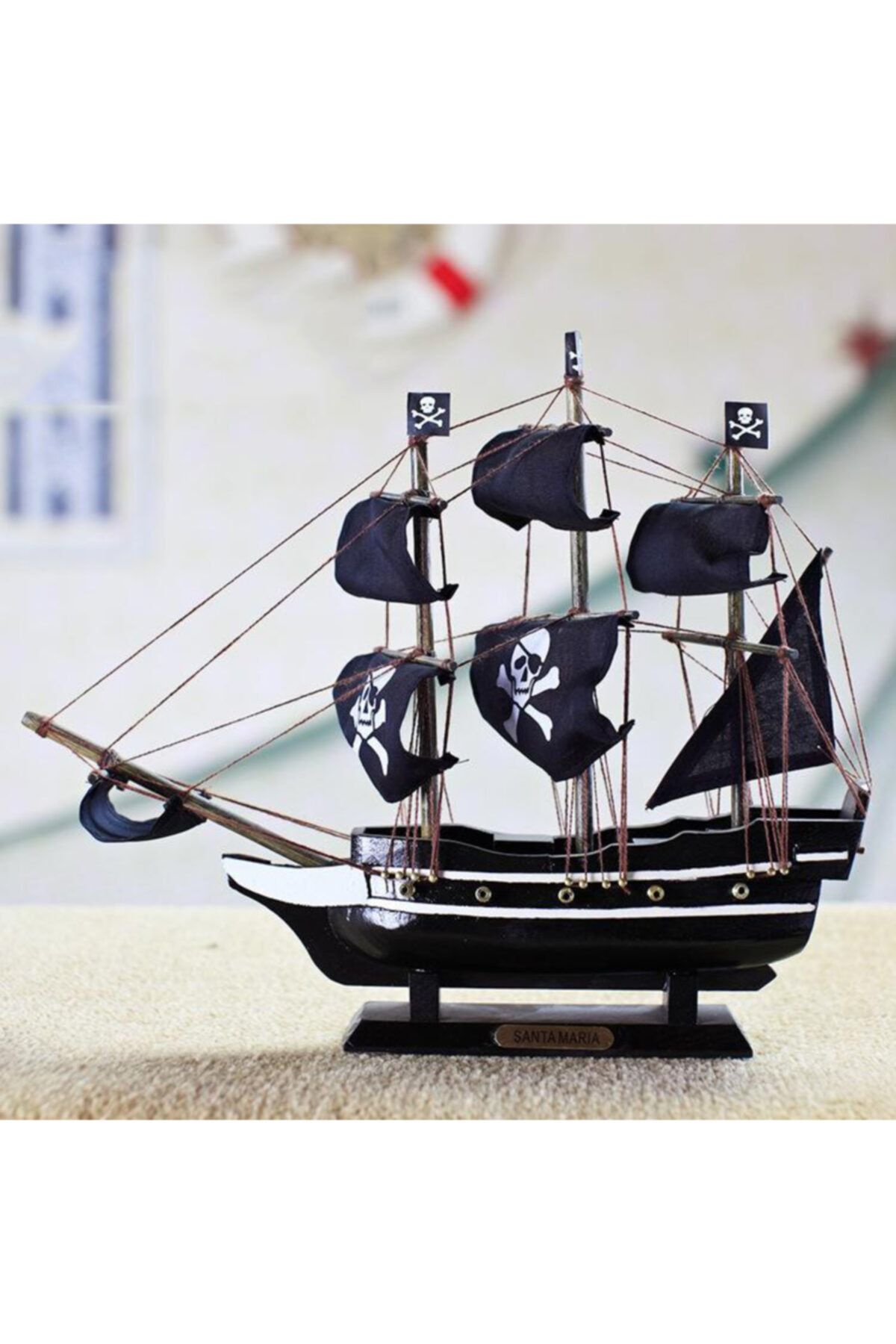 elife shop Es115216 El Yapımı Ahşap Yelkenli Gemi Maketi Karayip Korsanları Model 20 cm