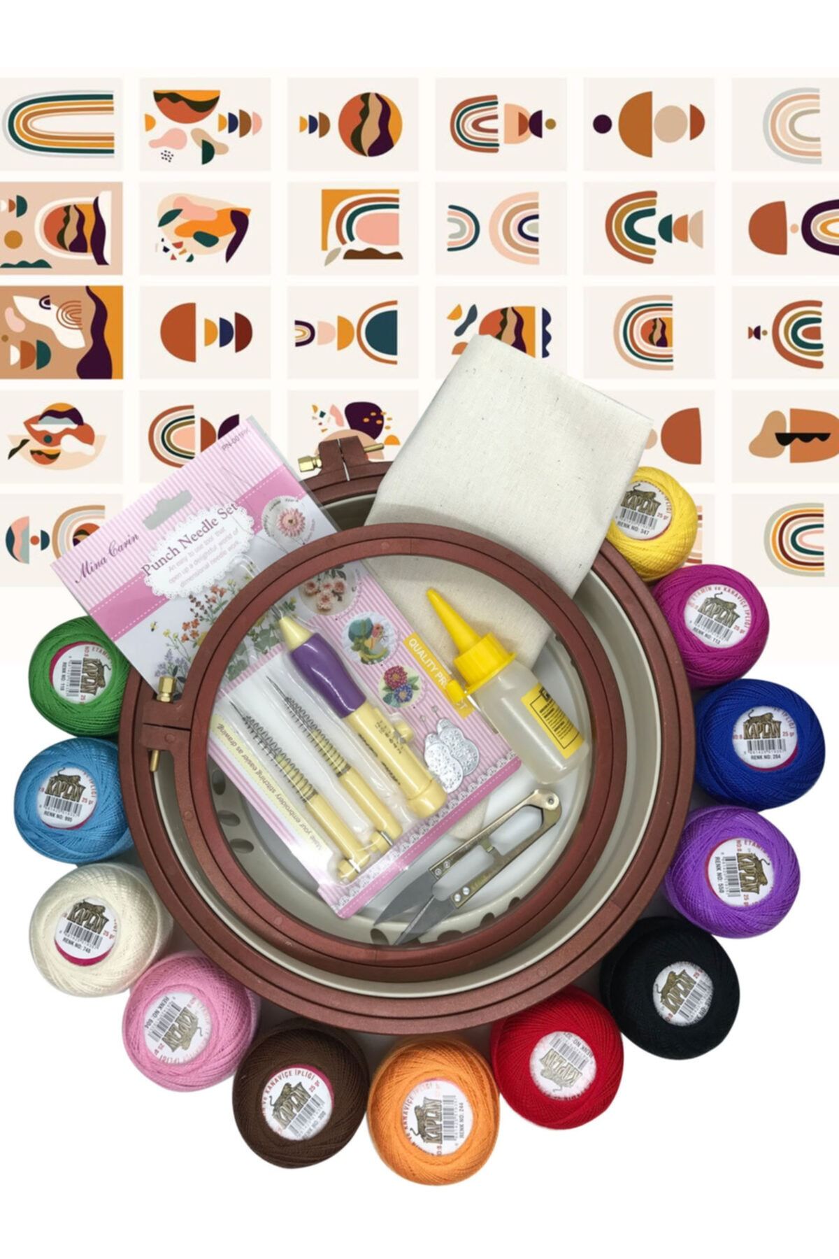 uniquehobby Mina Carin Iğne Tepsili Ve 2'li Kasnak Seti 12 Adet Ip Punch Yapım Seti Nakış Seti