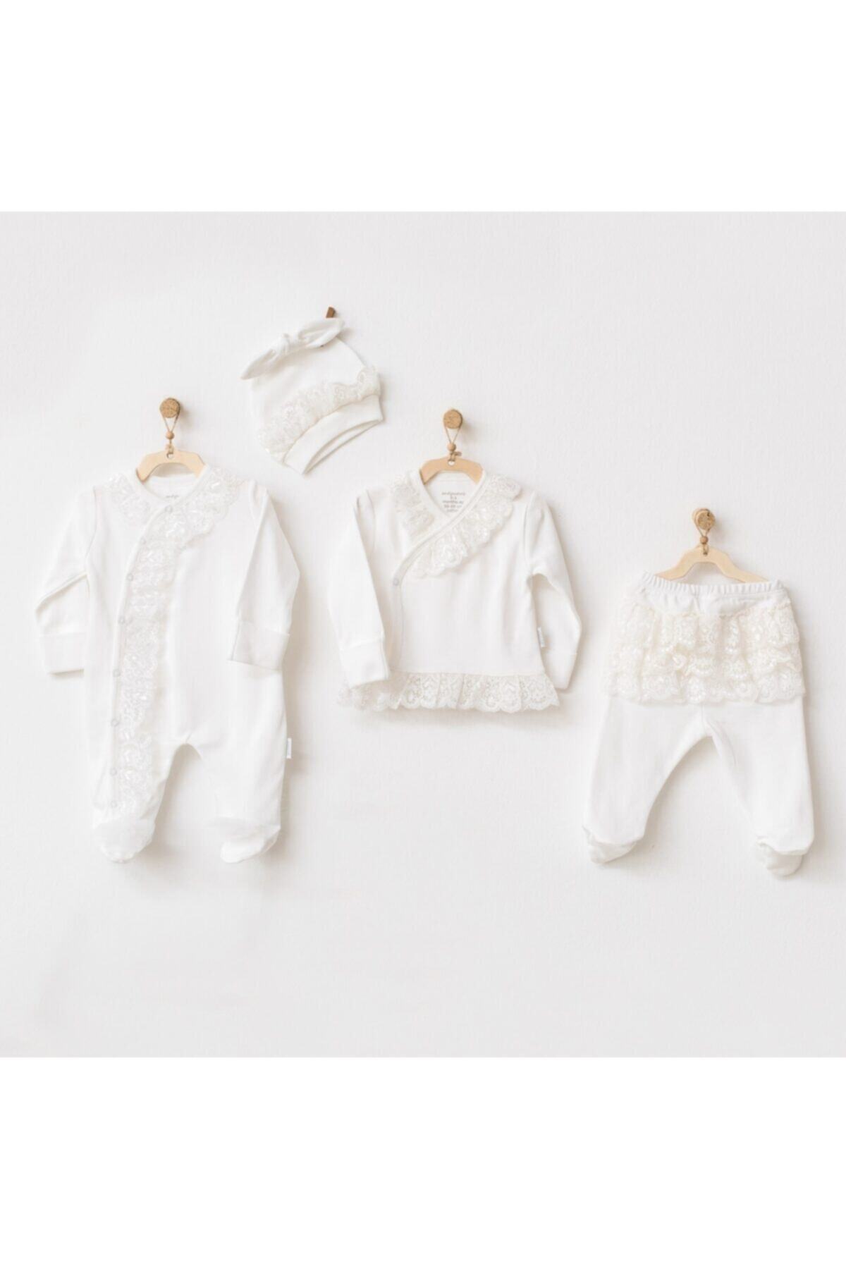 andywawa Kız Bebek Beyaz Hastane Çıkışı 4 Parça Ac21022