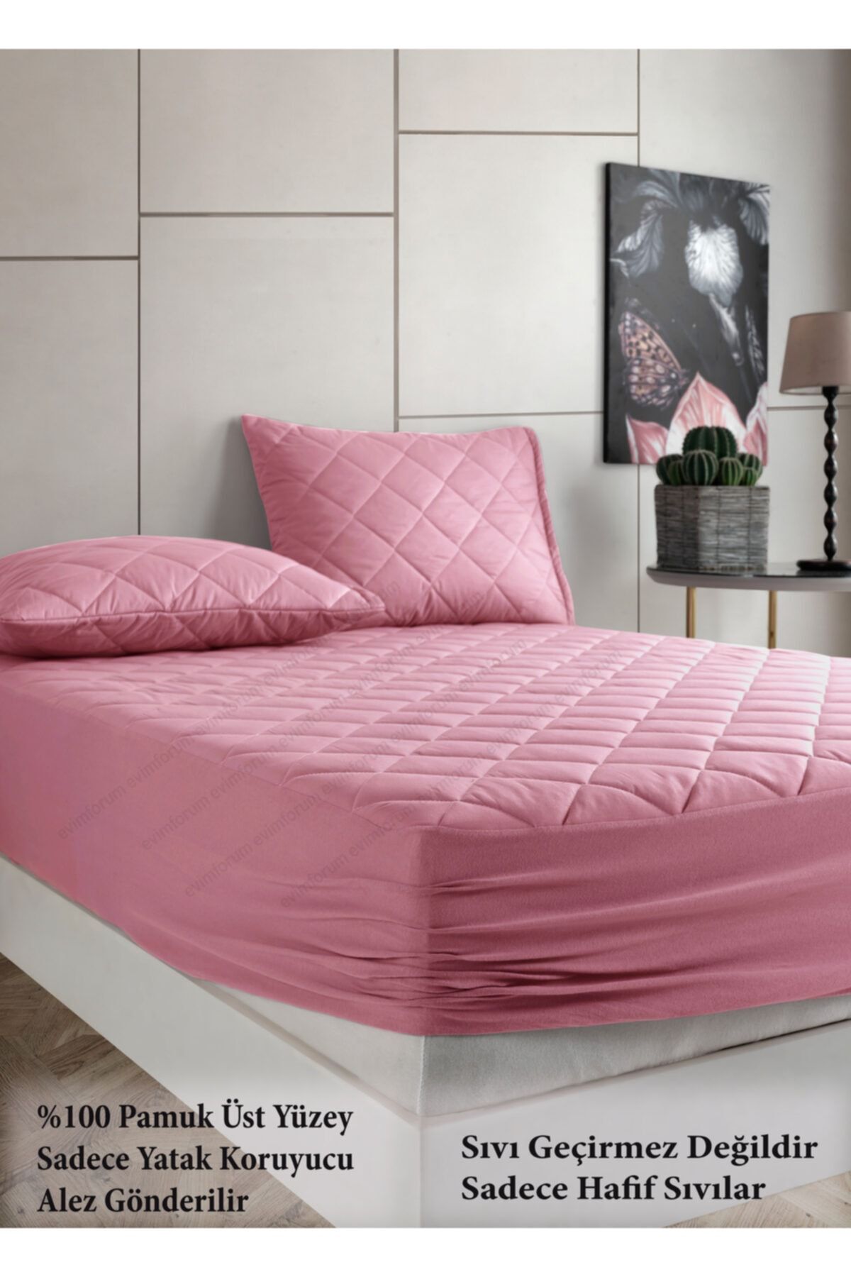 Formeya Alez Pembe %100 Pamuk Kapitone Yatak Koruyucu Alez Fitted Çarşaf