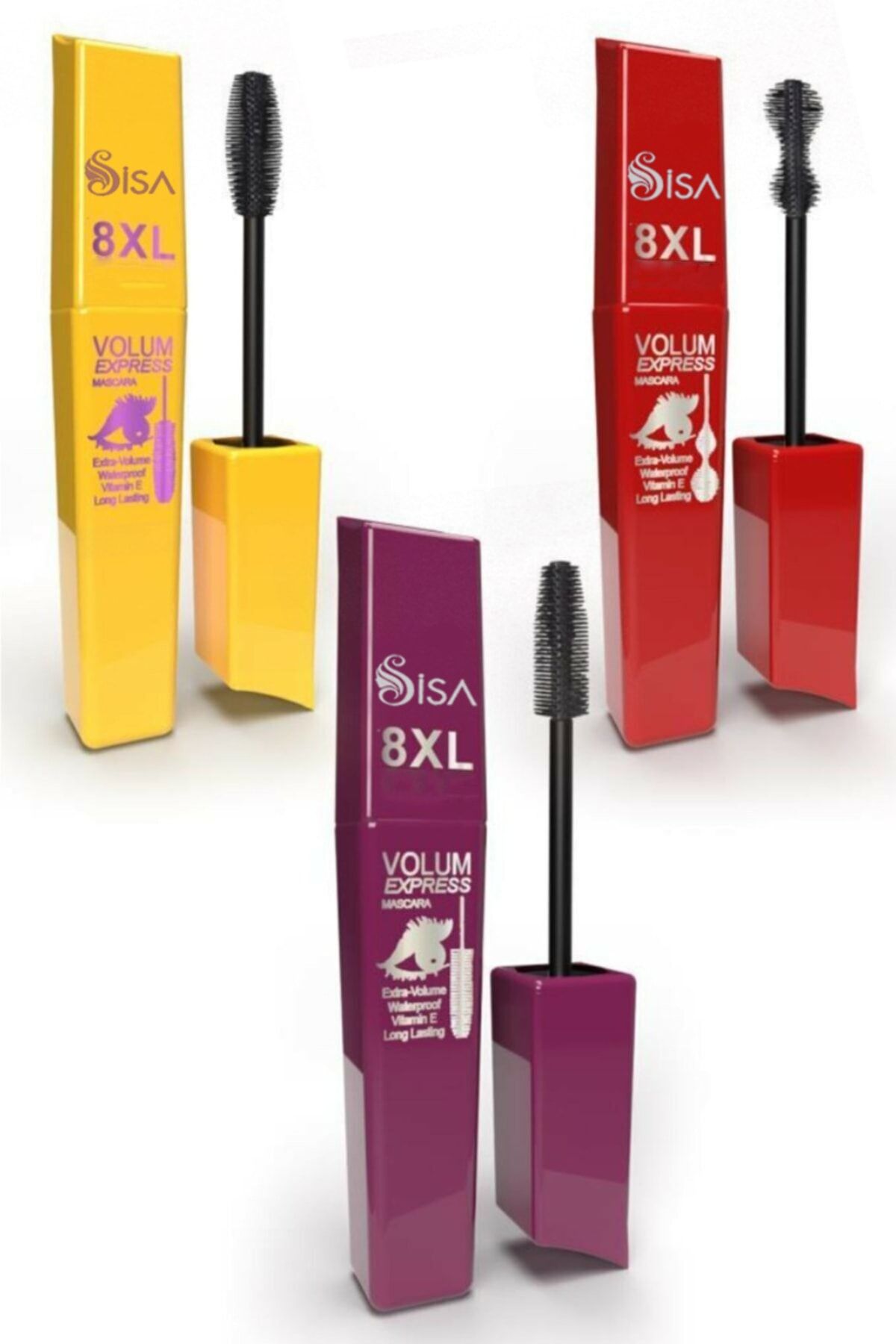 SİSA Cosmetics 8xl Üç Renk Profesionel Maskara 3'lü Set/(h-mt)