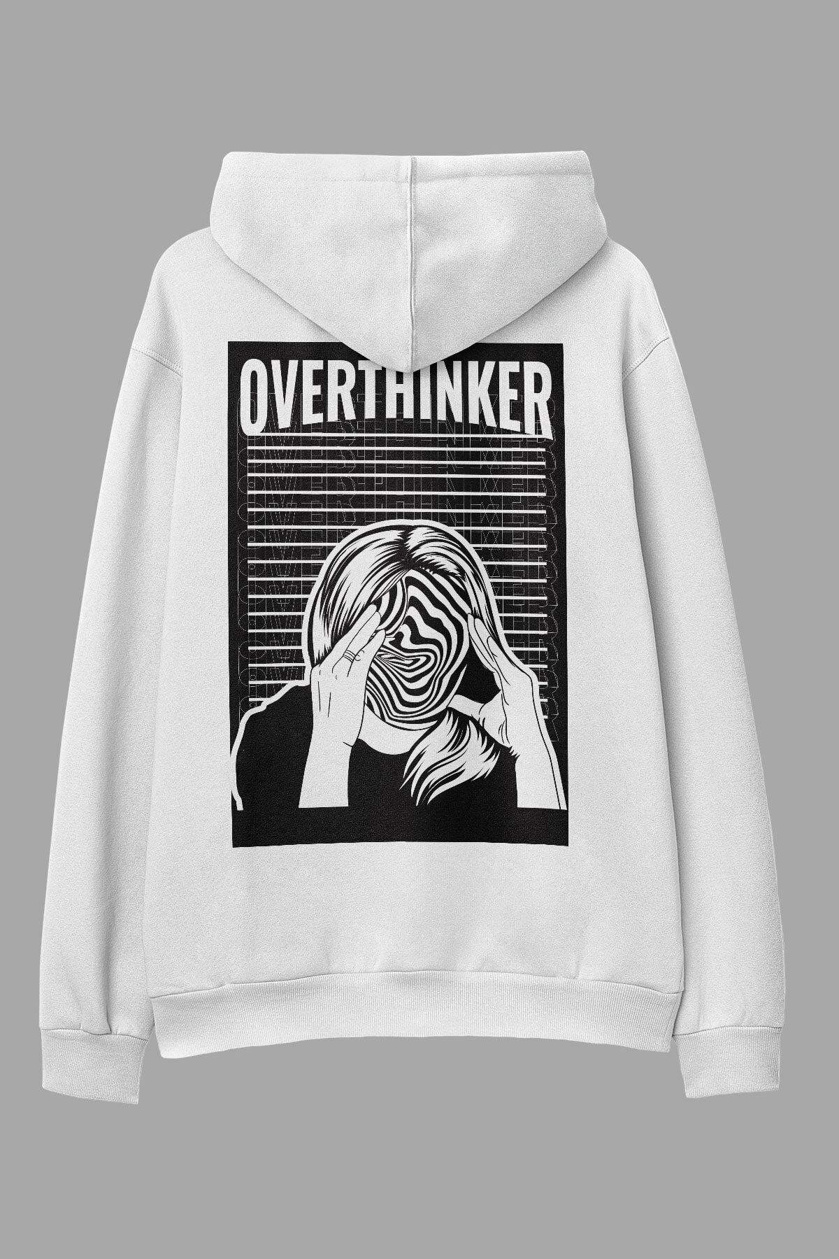 AyveGa Overthinker Beyaz Oversize Kapüşonlu Sweatshirt