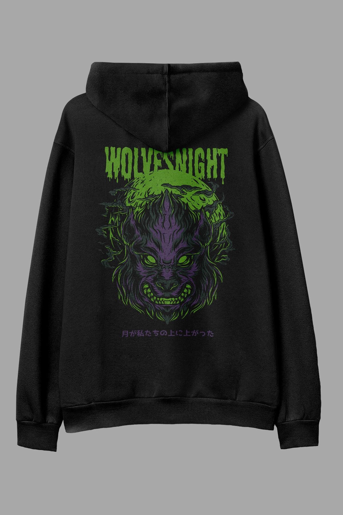 AyveGa Wolves Night Siyah Oversize Kapüşonlu Sweatshirt