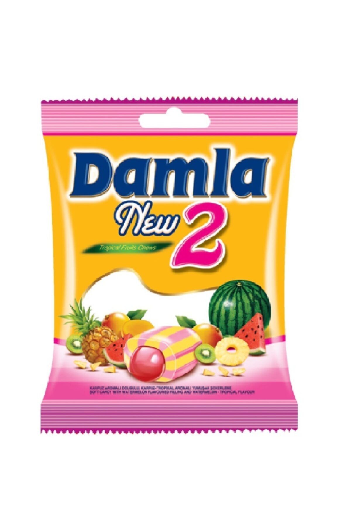 TAYAŞ Damla New 2 Karpuz Aromalı Dolgulu, Karpuz-tropikal Aromalı Yumuşak Şeker 90 Gr.