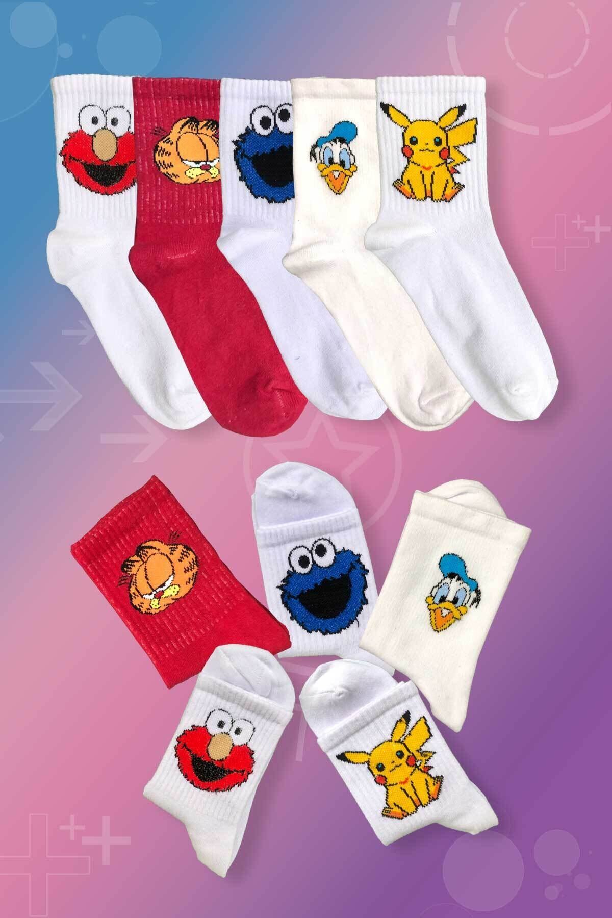 dm del more 5'li Neşeli Çizgi Film Karakterleri Çorap Seti