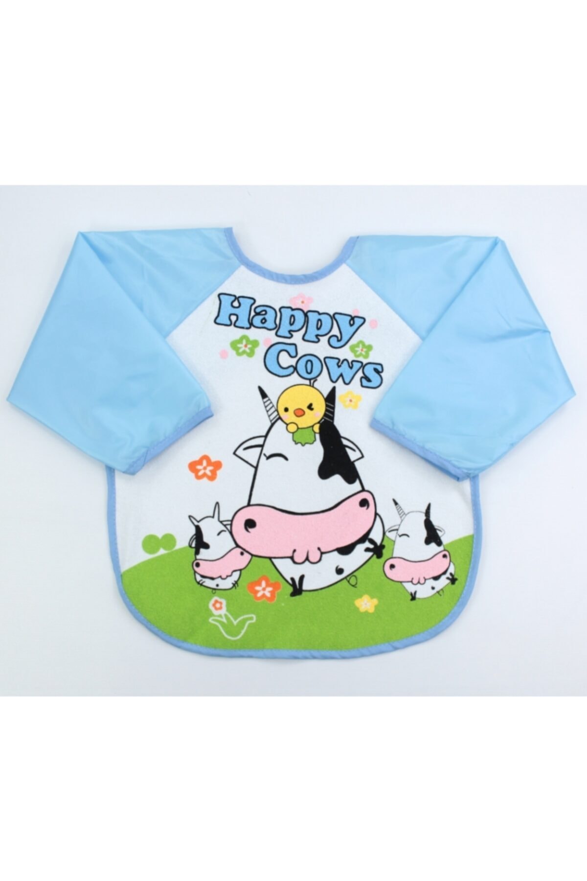 Buude Kids Happy Cows Mavi Kollu Bebek Mama Önlüğü Inek Baskılı