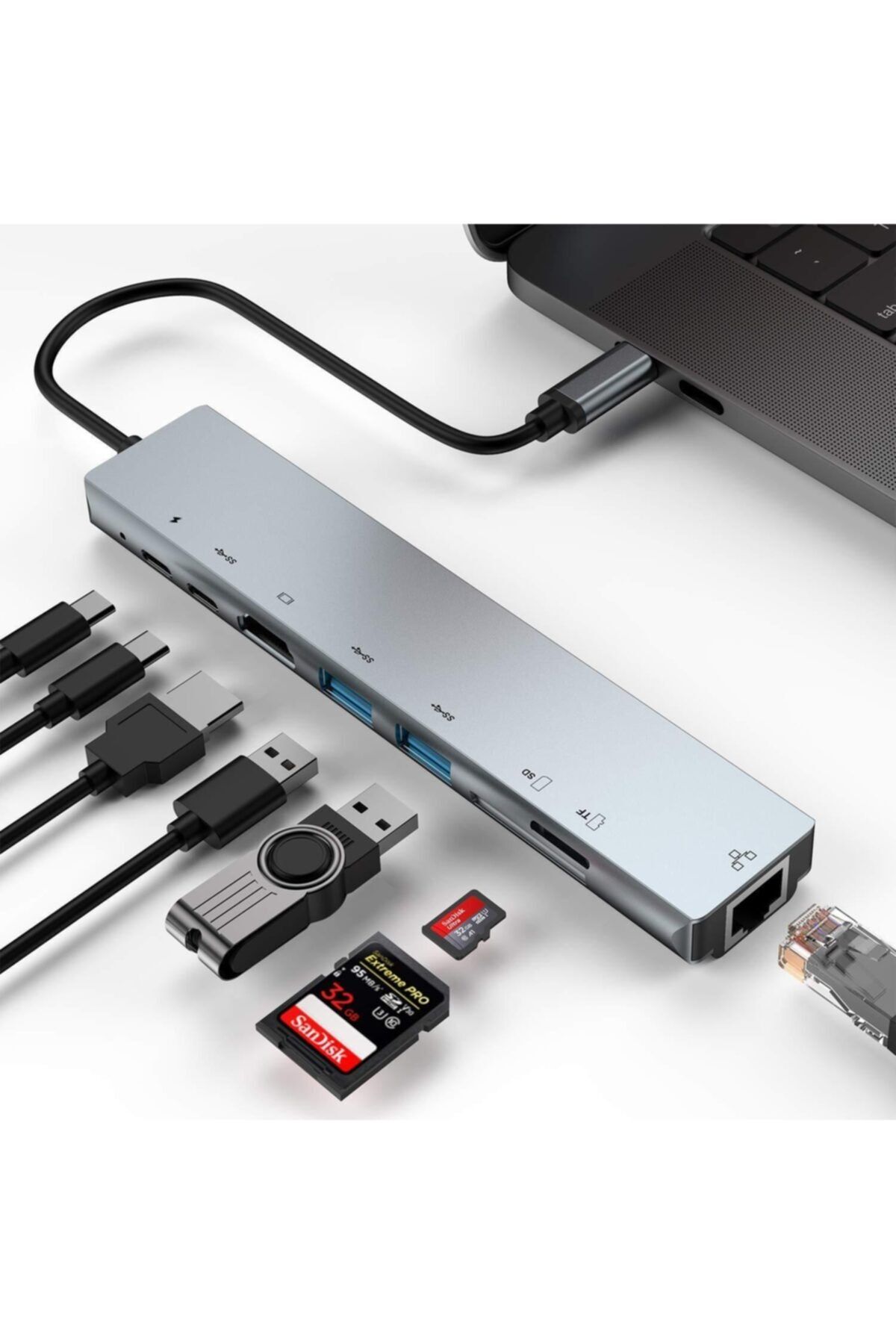 HMXPLUS Macbook Uyumlu 8 In 1 4k Type C Usb 3.0 Hub Hdmı Tv Yansıtma