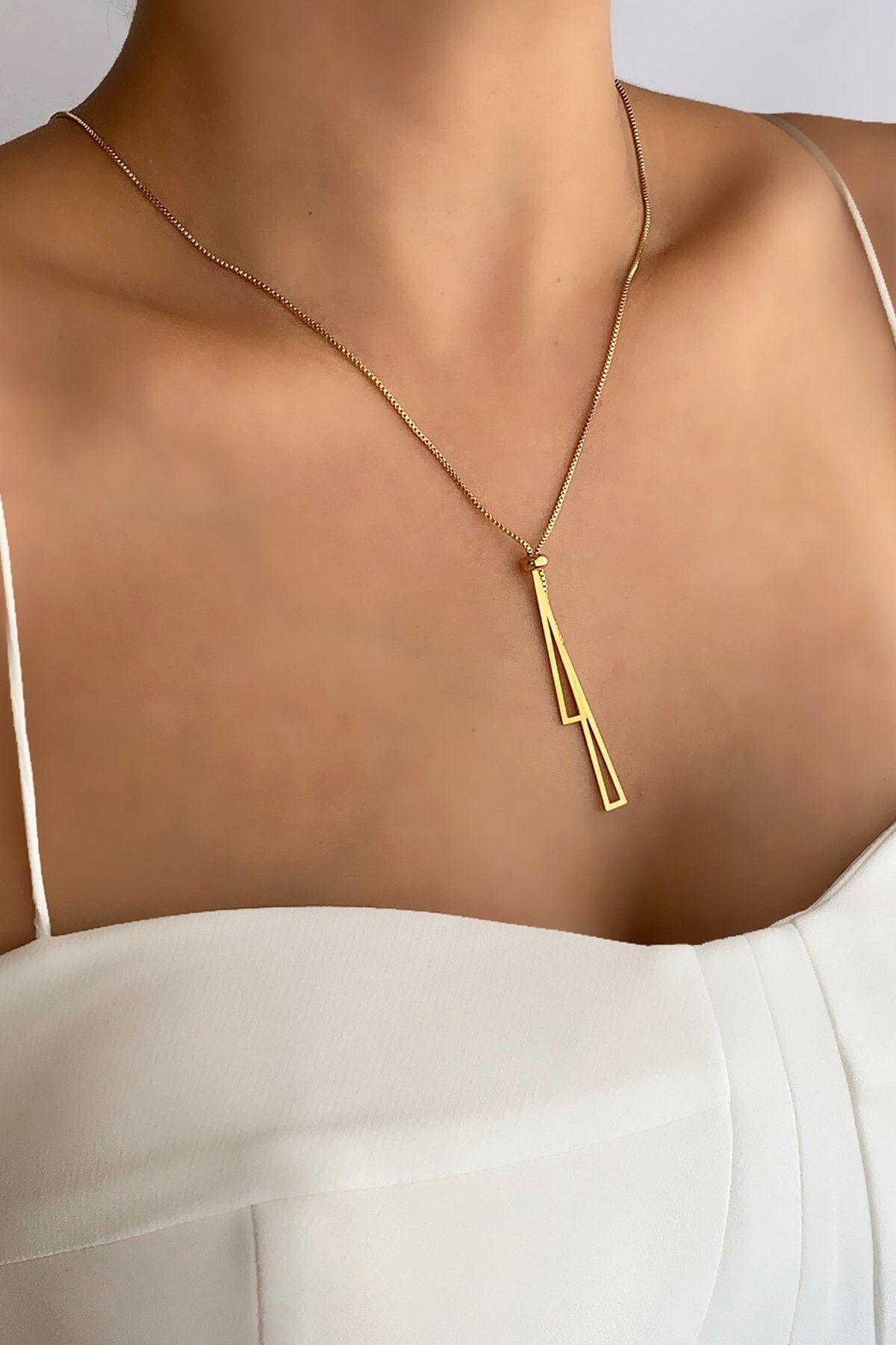 Çlk Accessories Çelik Geometrik Figür Ince Ray Zincir Çelik Kolye Trkolye5725 B35003