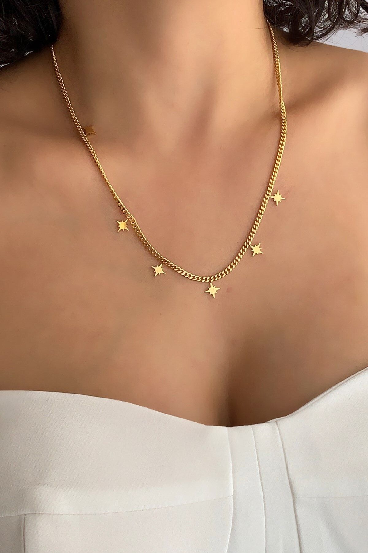 Çlk Accessories Çelik Kuzey Yıldız Figür Ince Klasik Zincir Çelik Kolye Trkolye5726 B35503