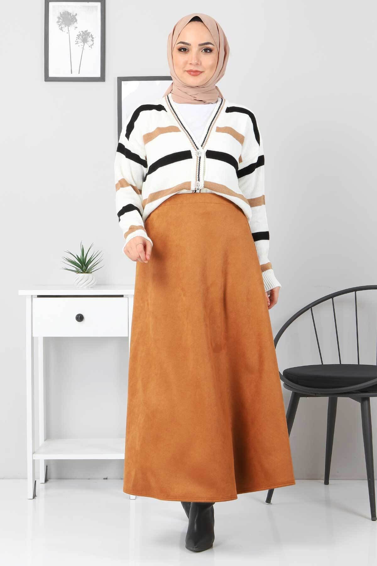 Tesettür Dünyası Süet Mevlana Etek Tsd0036 Taba