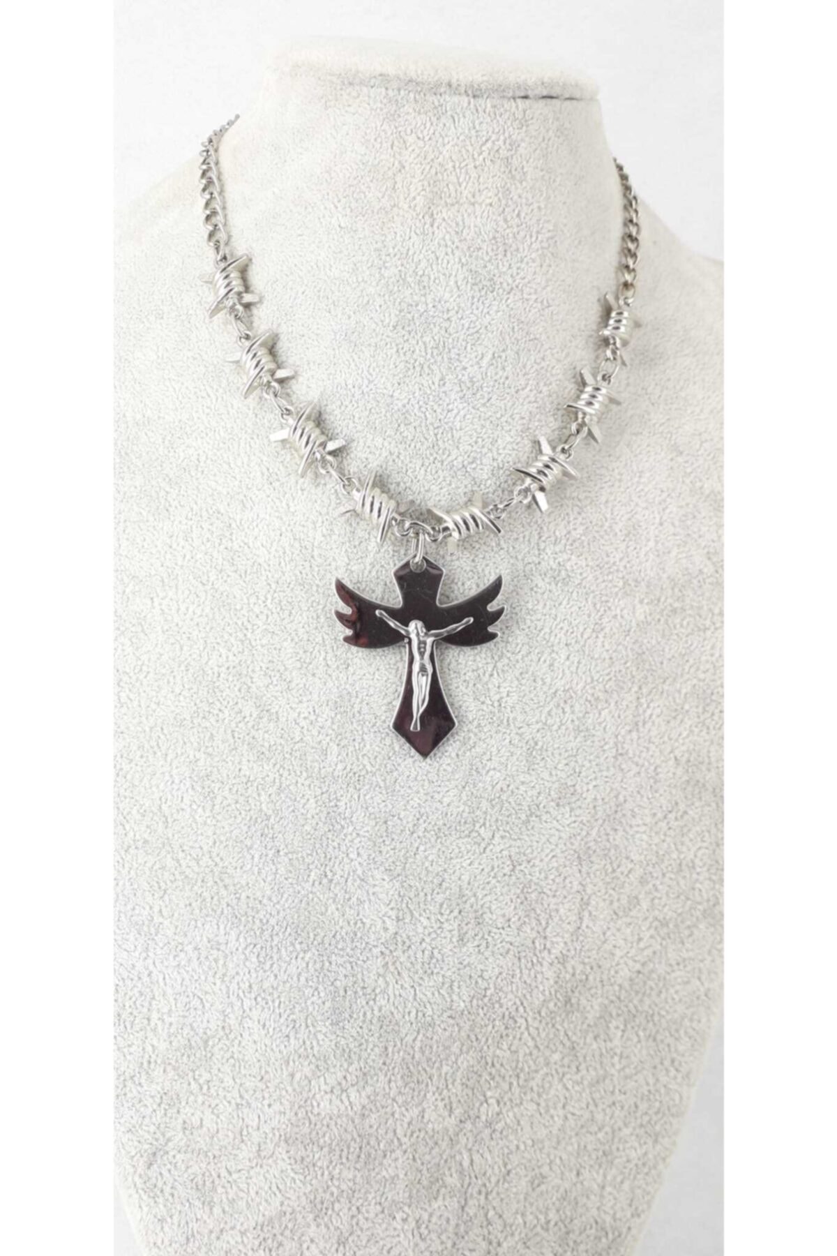 Fugusugu Jesus Wingcross Dikenli Tel Gotik Zincir Choker