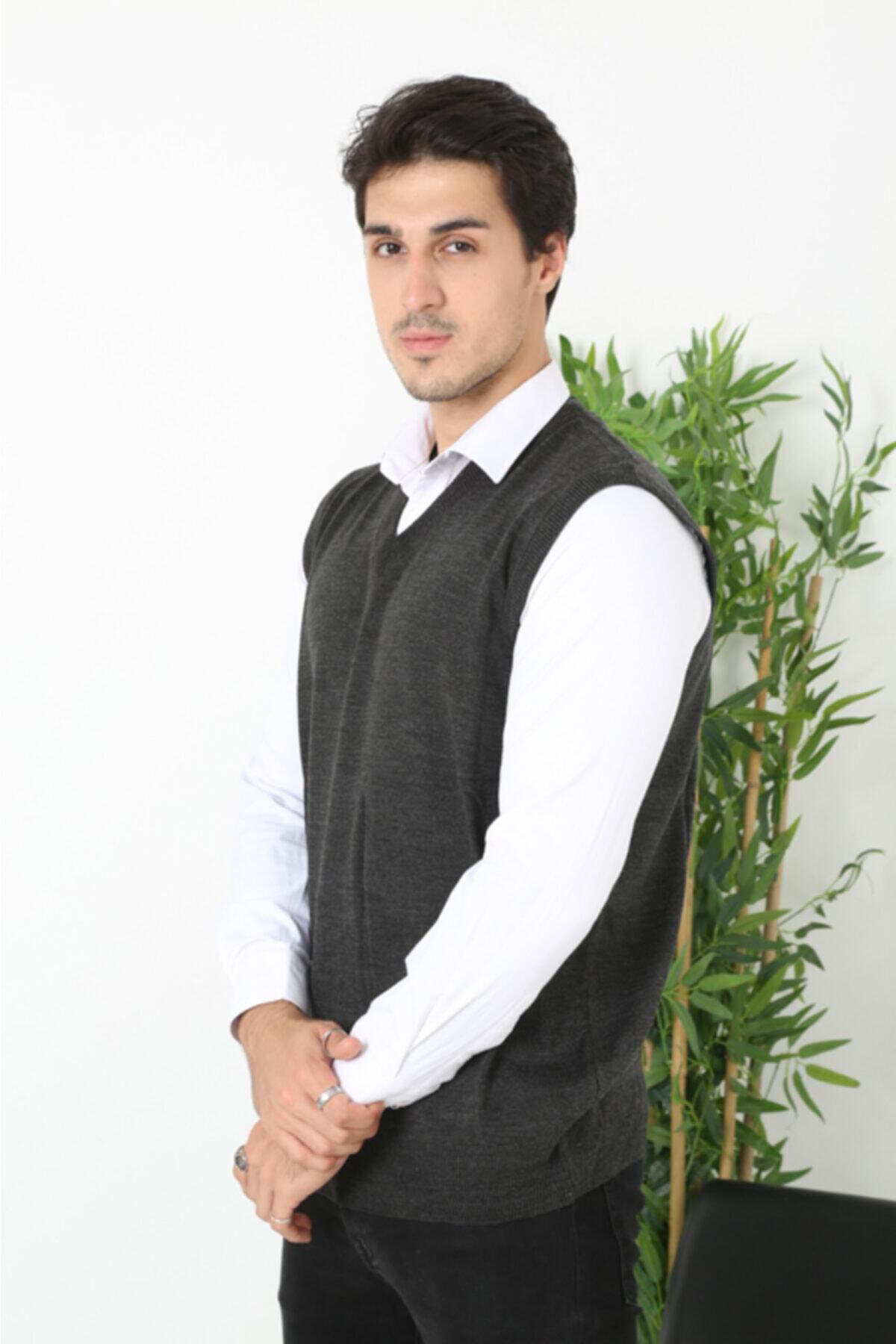 sbt SilverBeltTextil Erkek Antrasit V Yaka Süveter Yelek