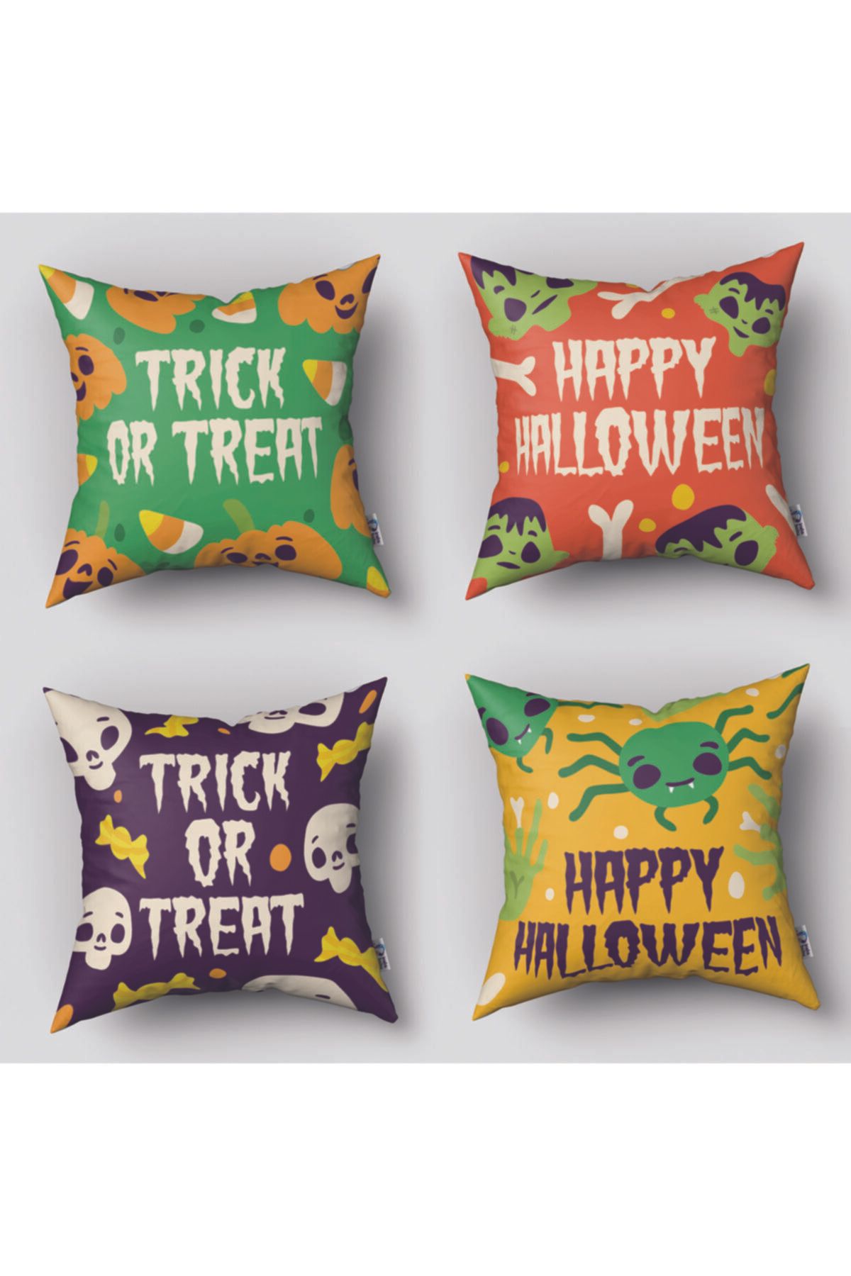 Tinybabyconcept Hallowen Cadılar Bayramı Desenli Çift Taraflı 4 Lü Kırlent Kılıfı Model: 024