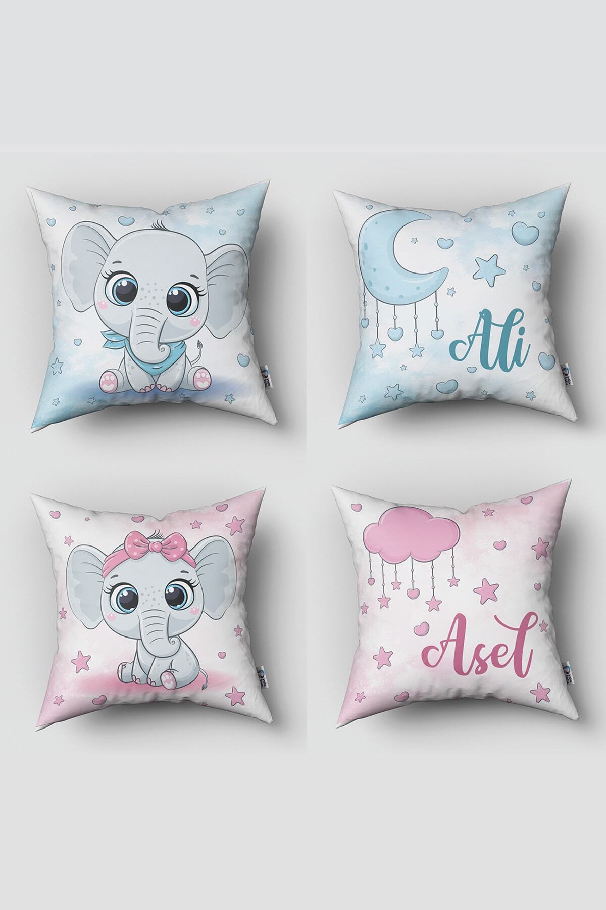 Tinybabyconcept Çift Taraflı Çocuk Odası Sevimli 4 Lü Kırlentler Serisi Model No:42