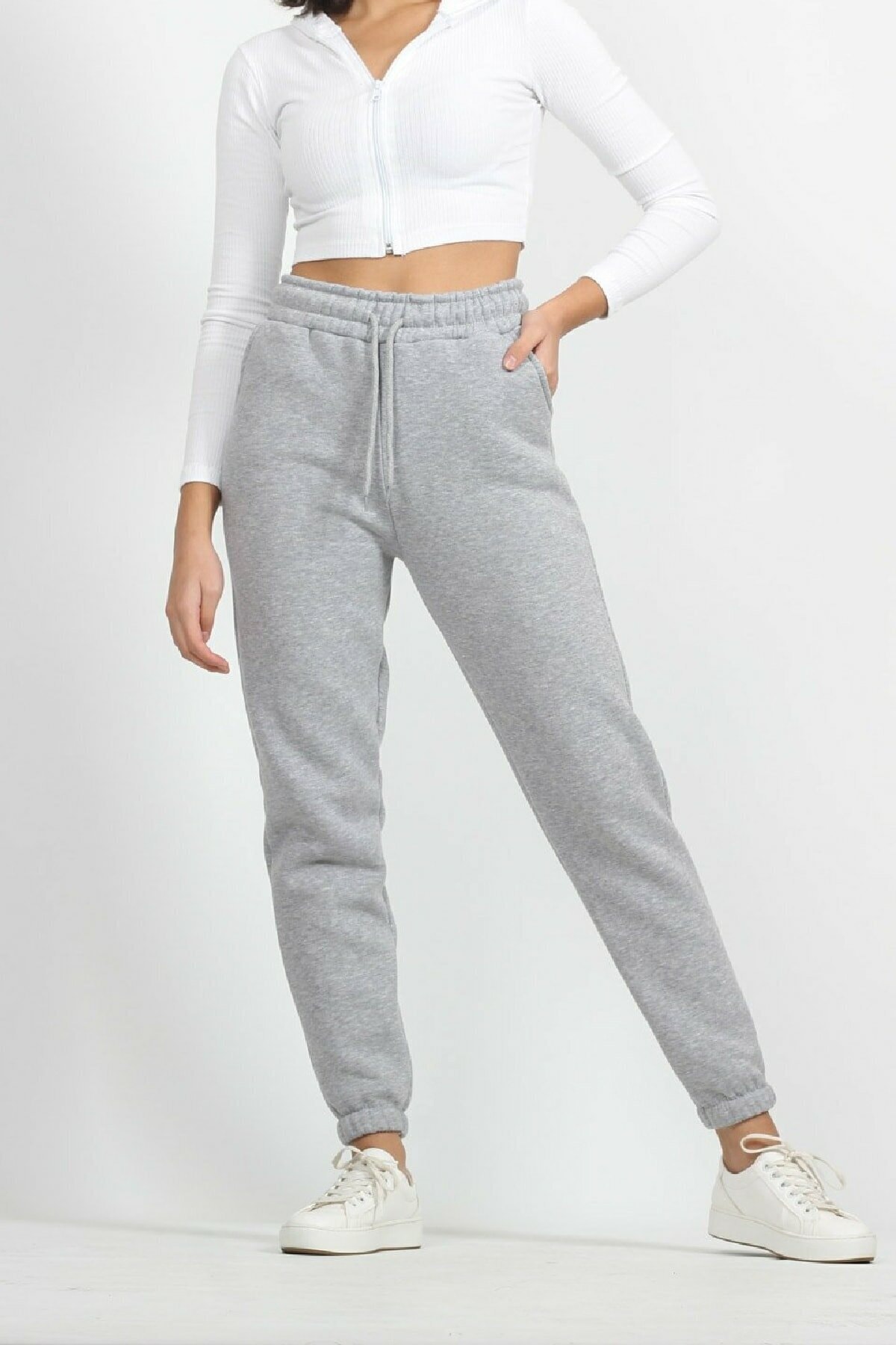 K&H TWENTYONE Kadın Gri Yüksek Bel Içi Polarlı Jogger Eşofman Altı