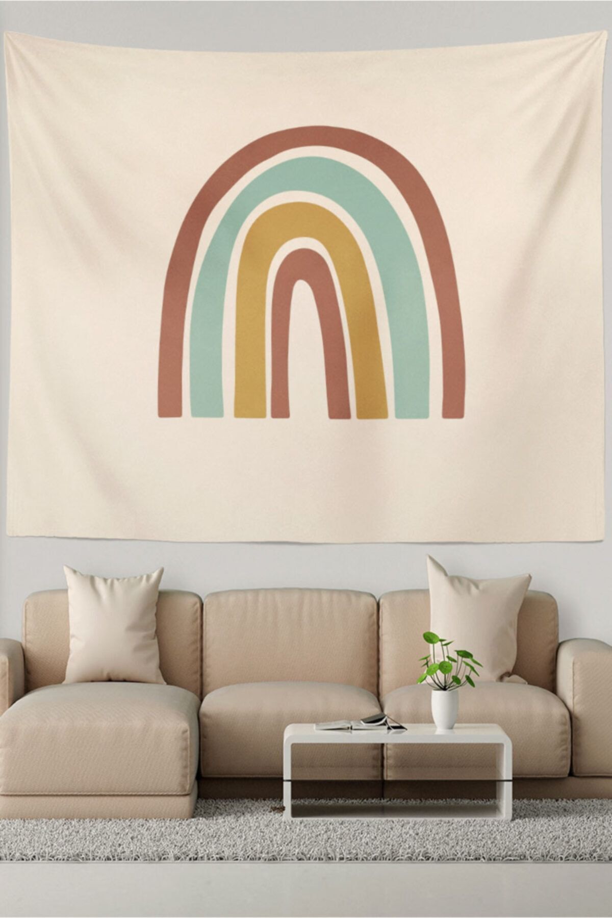 Ysahome Pastel Tonlu Gökkuşağı Desenli Duvar Halısı