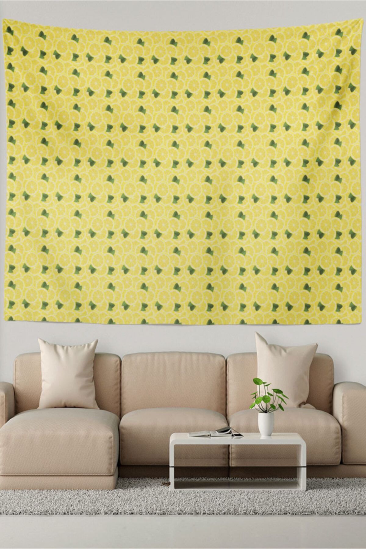 Ysahome Sarı Dilimlenmiş Limon Desenli Duvar Örtüsü