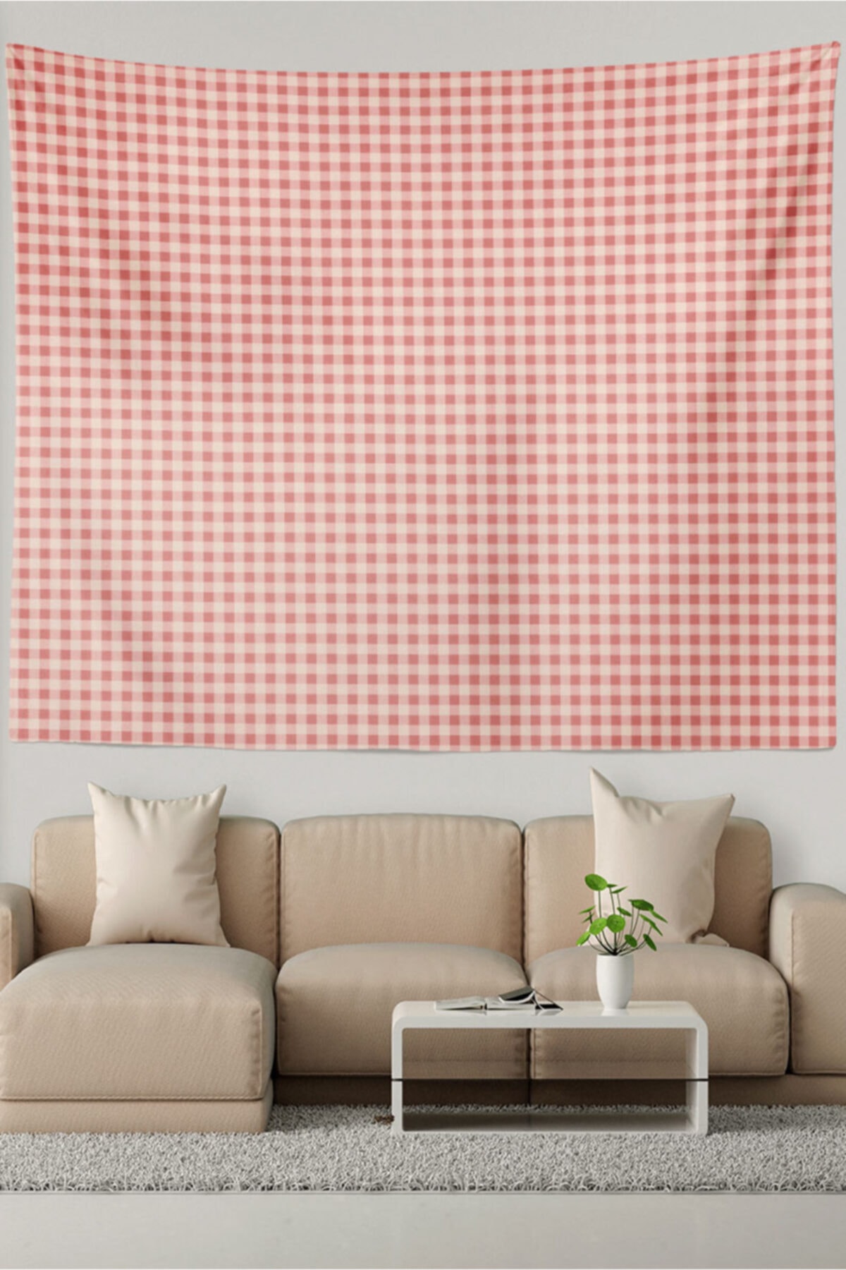 Ysahome Pembe Ekose Desenliduvar Halısı