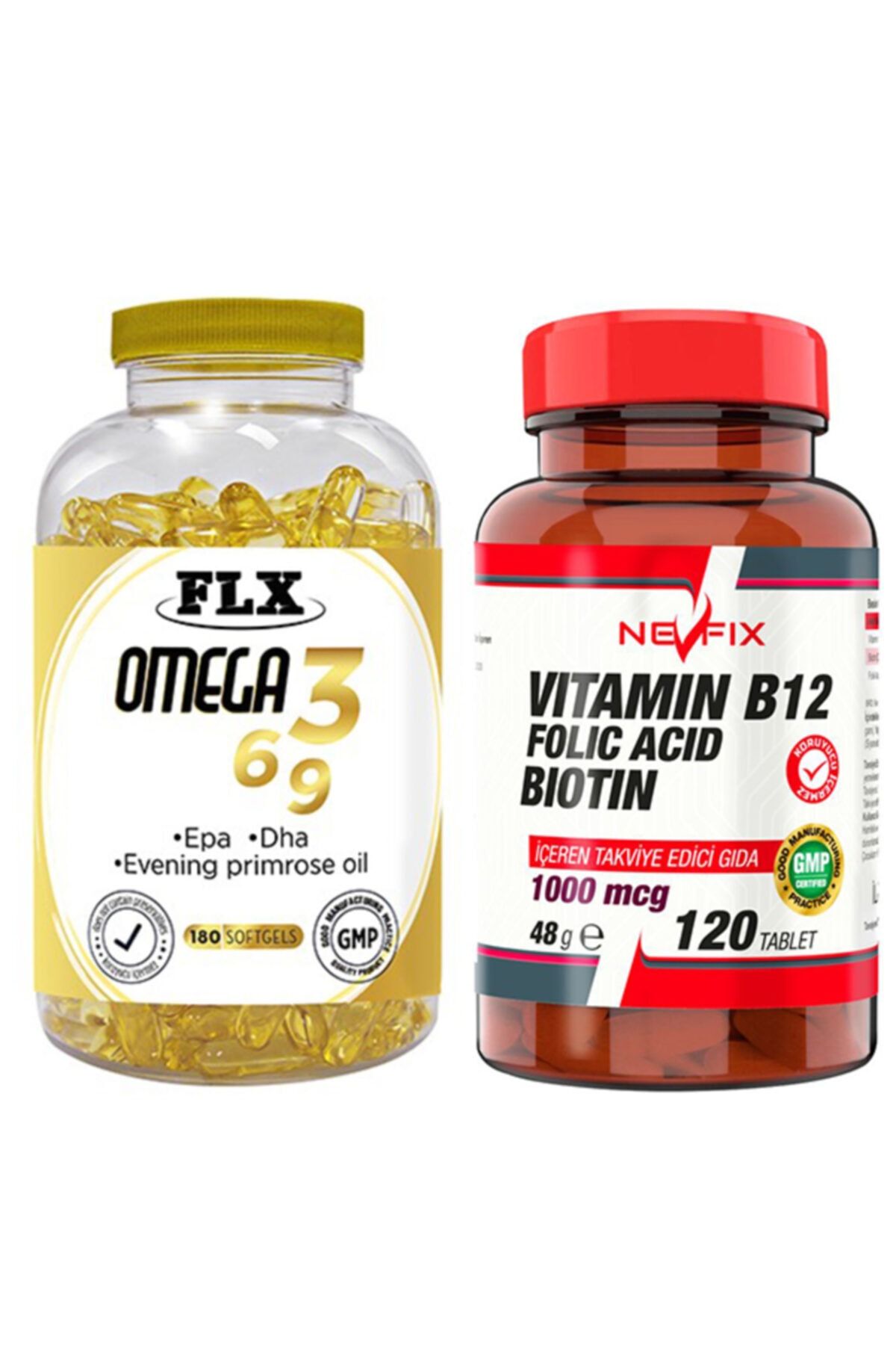 FLX Omega 3-6-9 Balık Yağı 180 Softgel & Nevfix Vitamin B12 1000 Mcg 120 Tablet