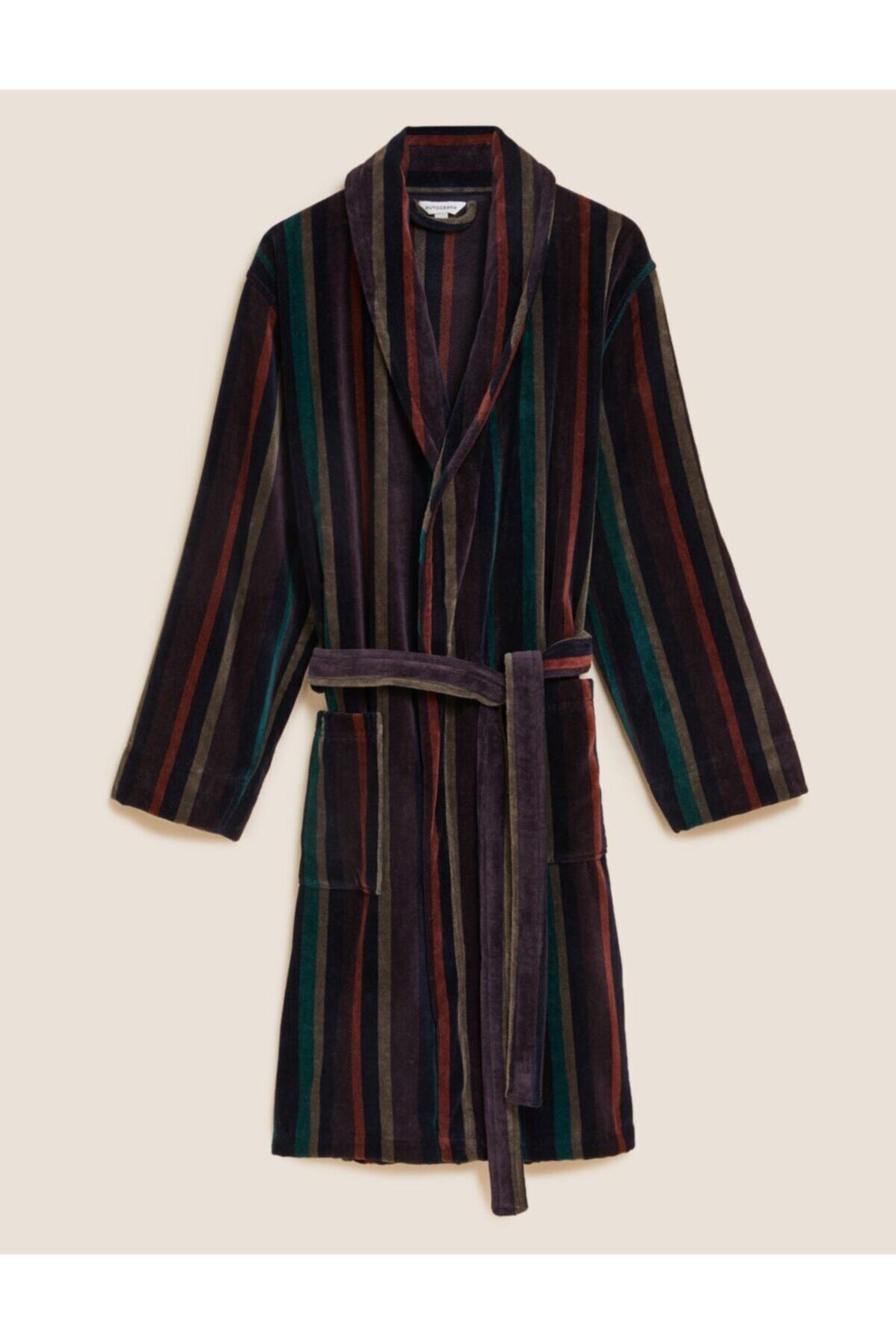 Marks & Spencer Saf Pamuklu Çizgili Sabahlık