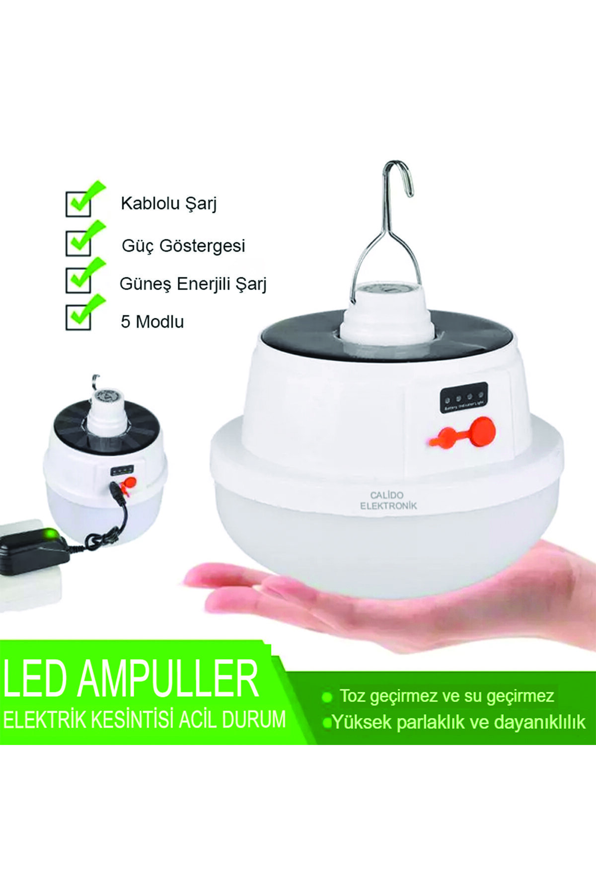 Calido Elektronik Gs-3900 Kamp Lamba Güneş Enerjili Kumandalı Şarj Edilebilir 5 Mod Led Ampul Çadır Feneri Çanak Ampul