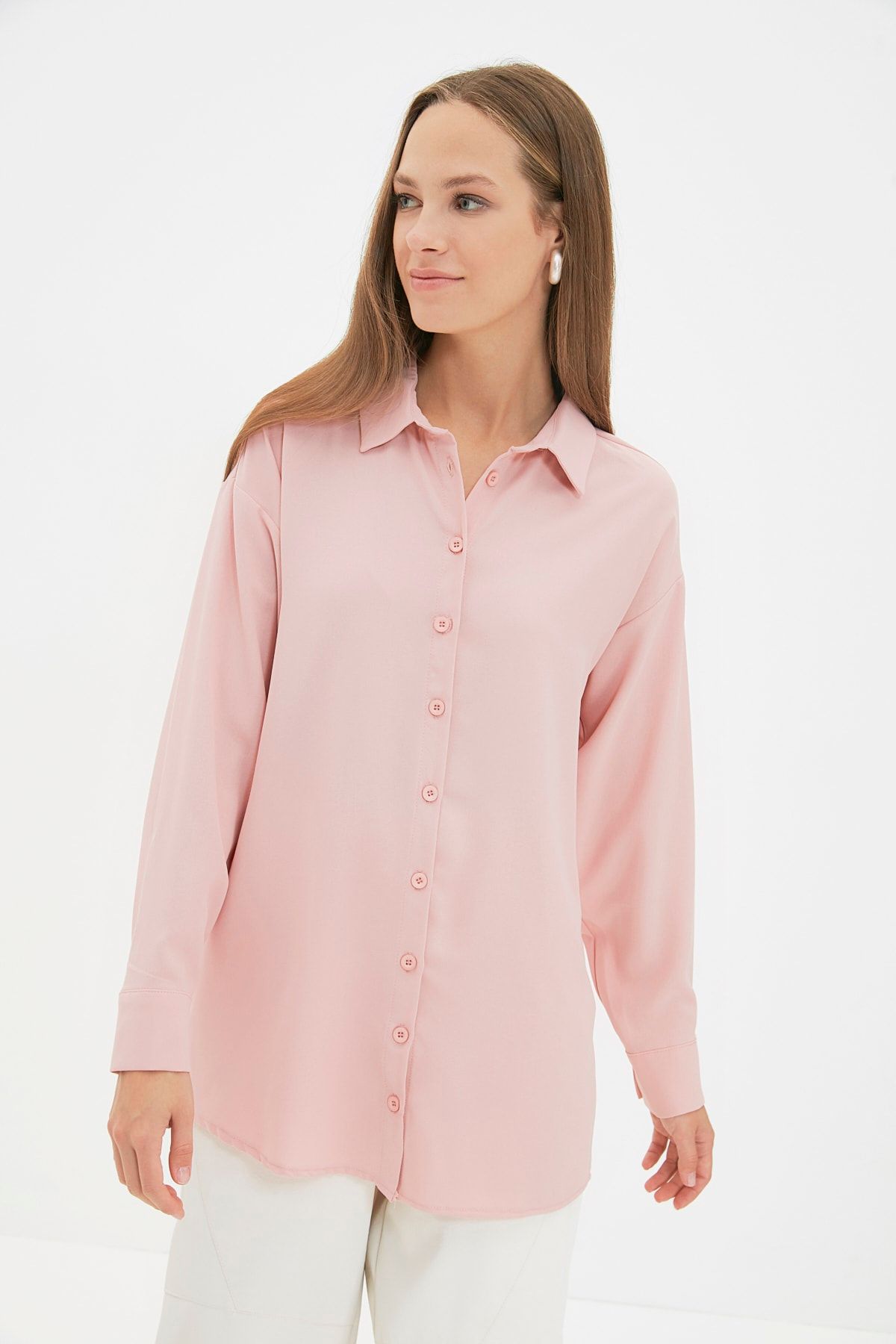 Trendyol Modest Pudra Gömlek Yaka Tunik TCTAW22UK0084