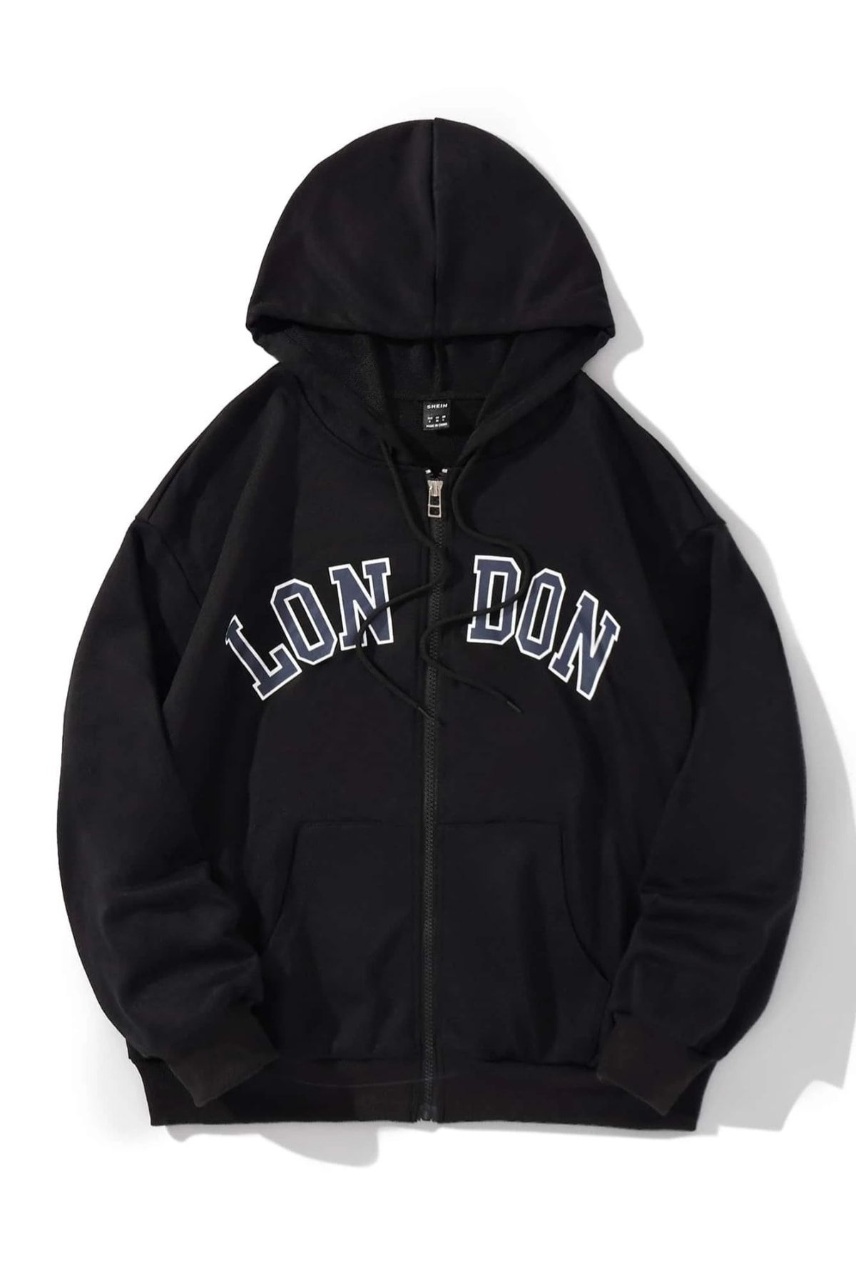 MANCY Unisex Siyah London Baskılı Fermuarlı Sweat Hırka