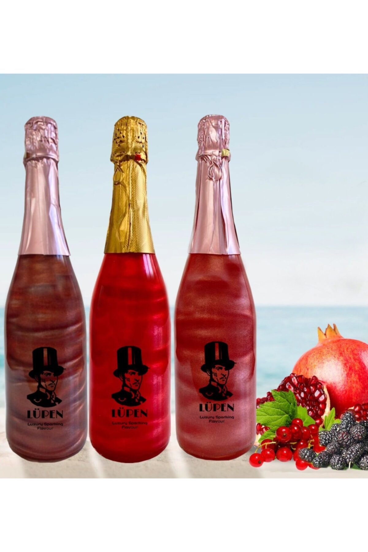Lüpen Alkolsüz Simli Gazlı İçecek Nar Frenk Üzümü Karadut Aromalı 3 Adet