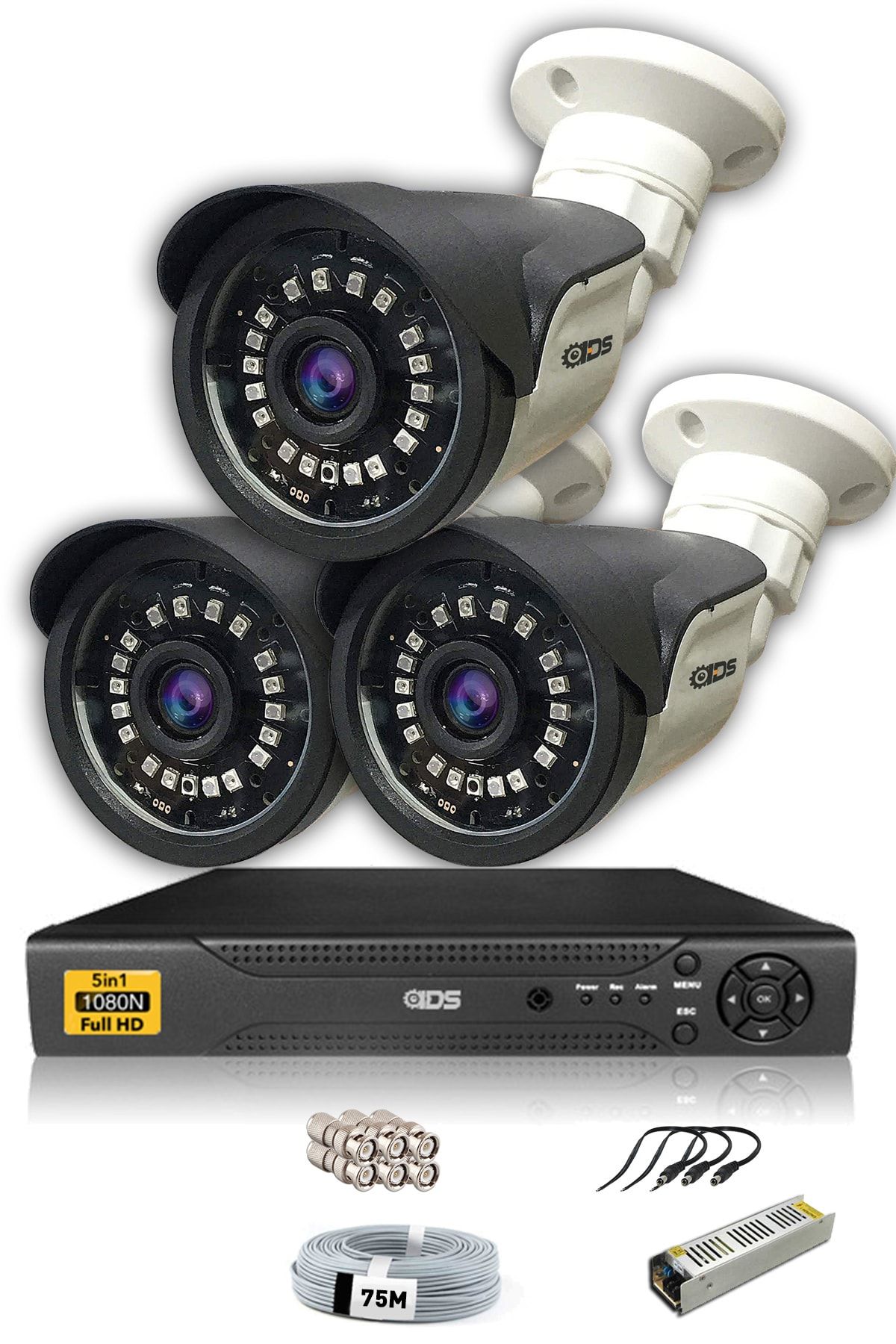 IDS - 3 Kameralı 5mp Sony Lensli 1080p Fullhd Güvenlik Kamerası Sistemi - Hard Disksiz