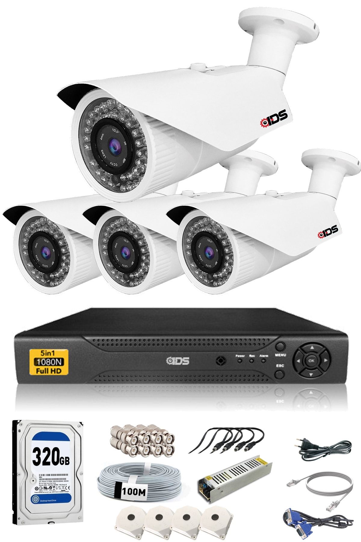 IDS - 4 Kameralı 5mp Sony Lensli 1080p Fullhd Güvenlik Kamerası Sistemi - Cepten Izle - 320dış
