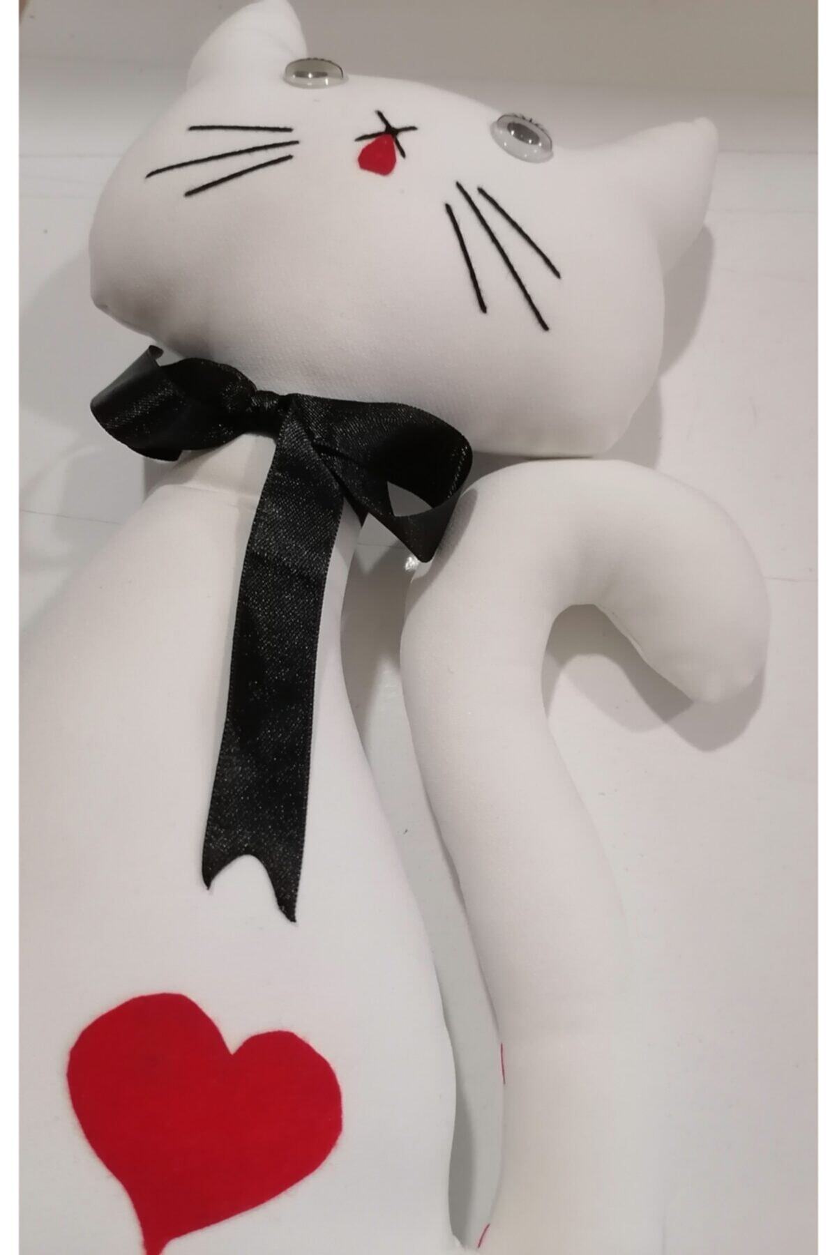 Enhavalı Uyku Arkadaşı Bebek Beyaz Kedi Oyuncak 35x20 Cm