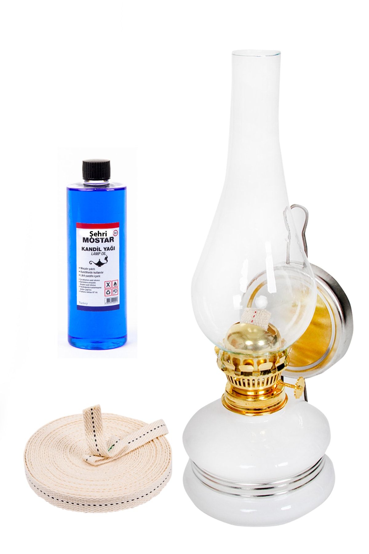 ŞEHRİMOSTARKIRK1 Gaz Lambası Beyaz Set-1 Metre Fitil-400 Ml Kokusuz Yağ