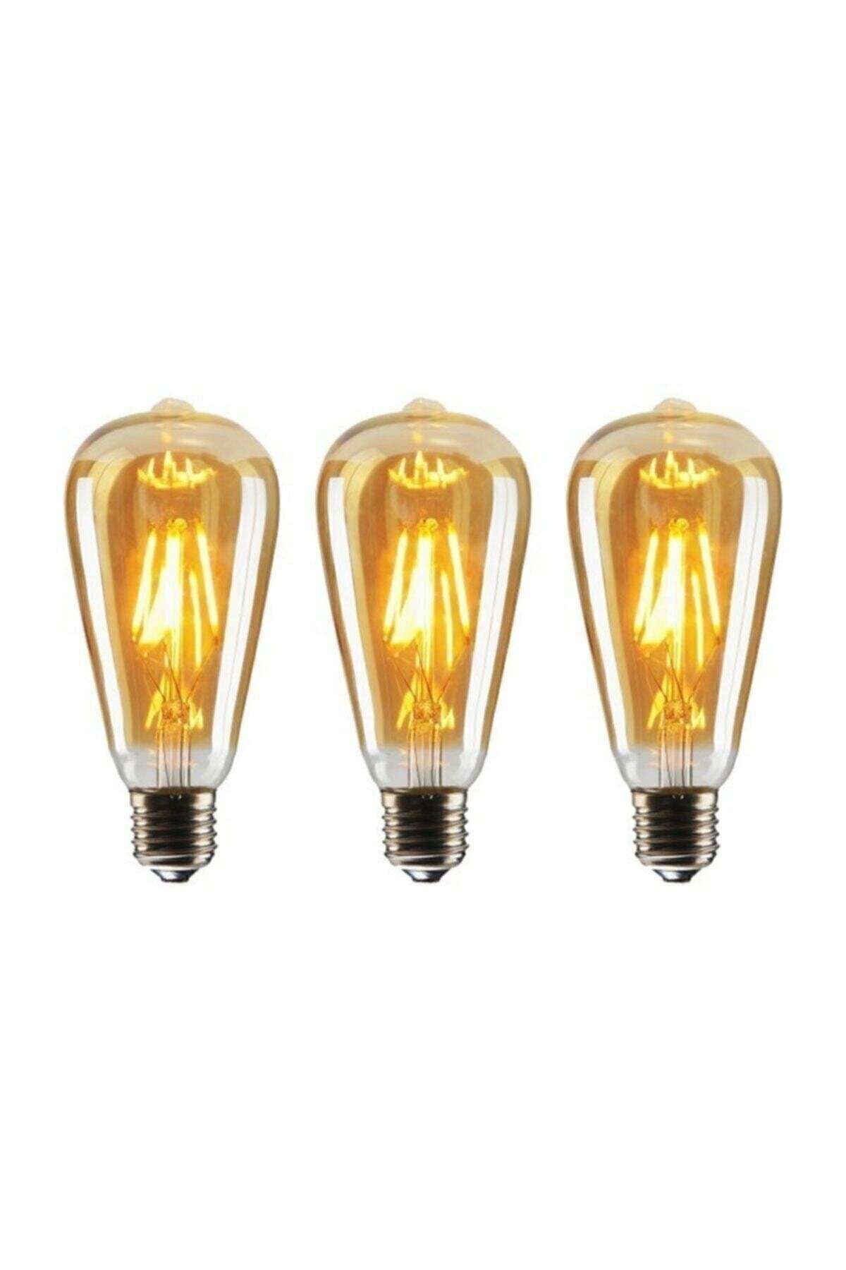 B23 TREND B&K MUTFAK Flamanlı 5w Led Ampul 3'lü Paket Dekoratif Vintage Aydınlatma 5 W St 64 3lü Amber Rengi