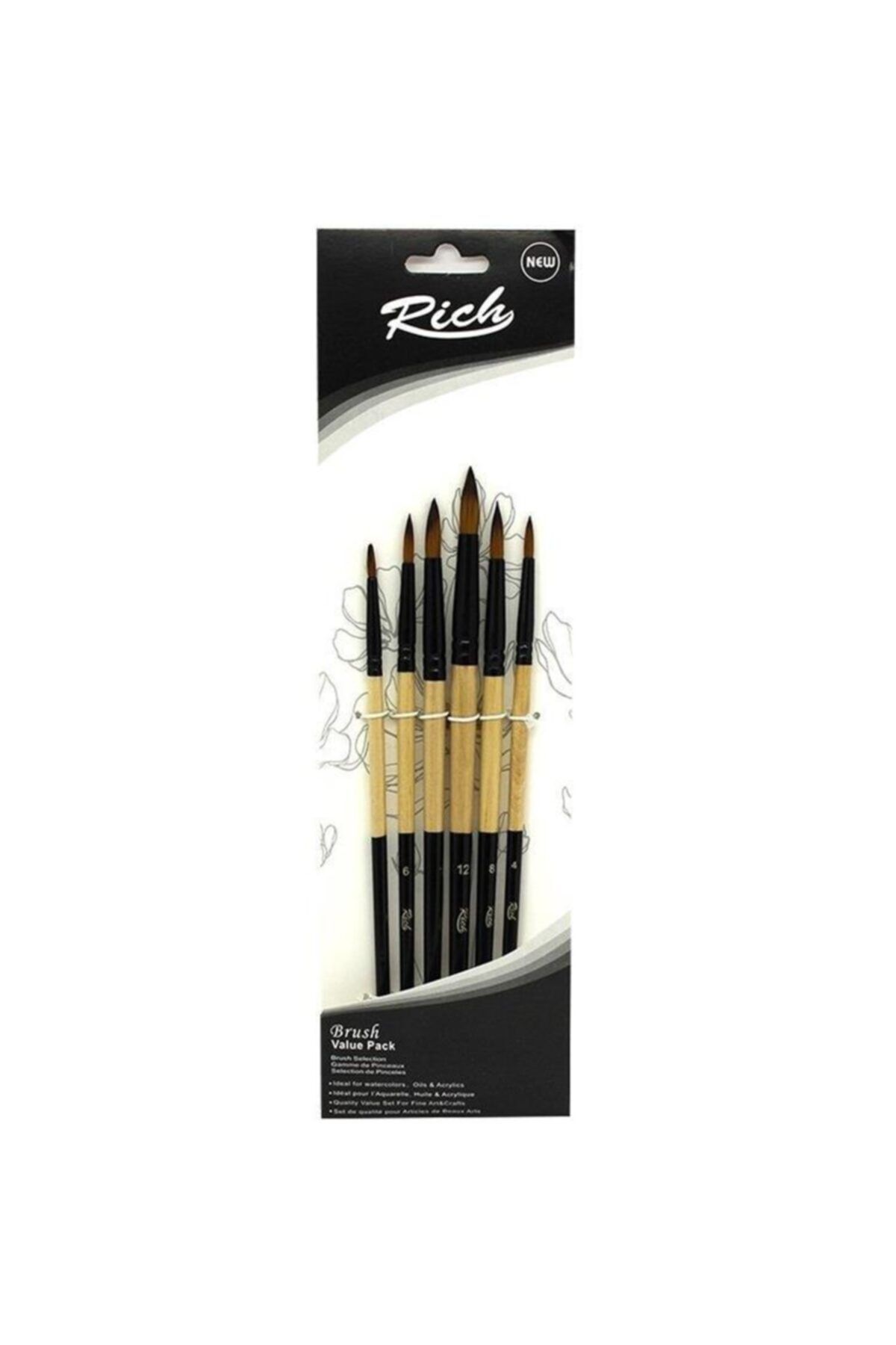 Rich Set5-68-11218 Yeni Seri 05 Yuvarlak Uç 6' Lı Fırça Seti