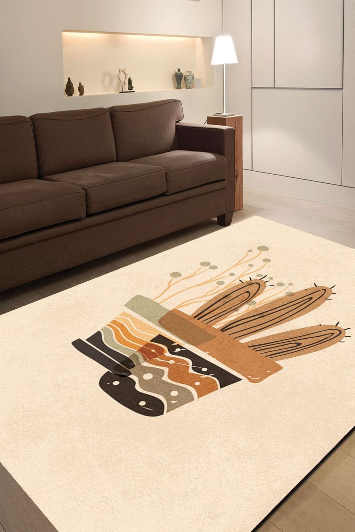 Elegand Store Kaktüs Desenli Halı (makinada Yıkanabilir Kaymaz Taban)