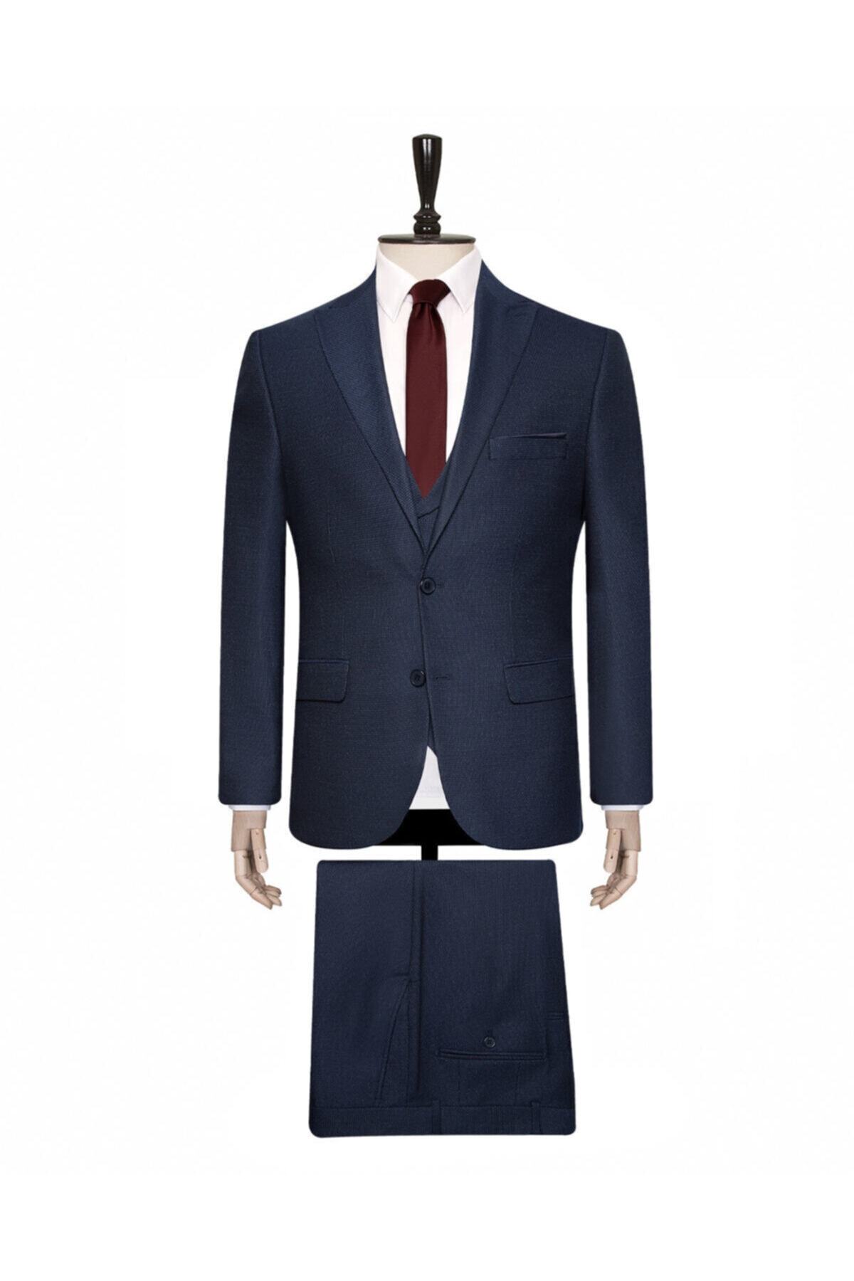 SÜVARİ Yelekli Lacivert Slim Fit Takım Elbise