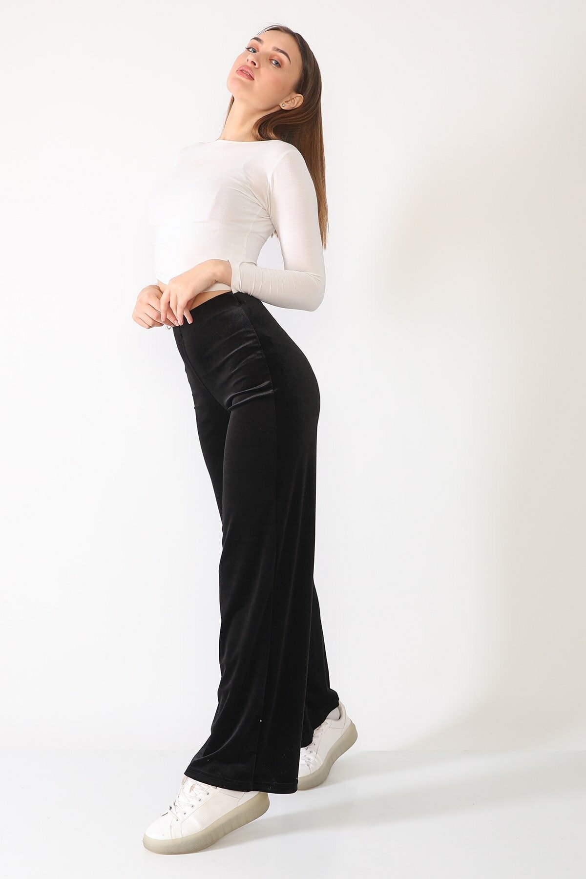 MN GİYİM Kadın Siyah Kadife Eşofman Altı