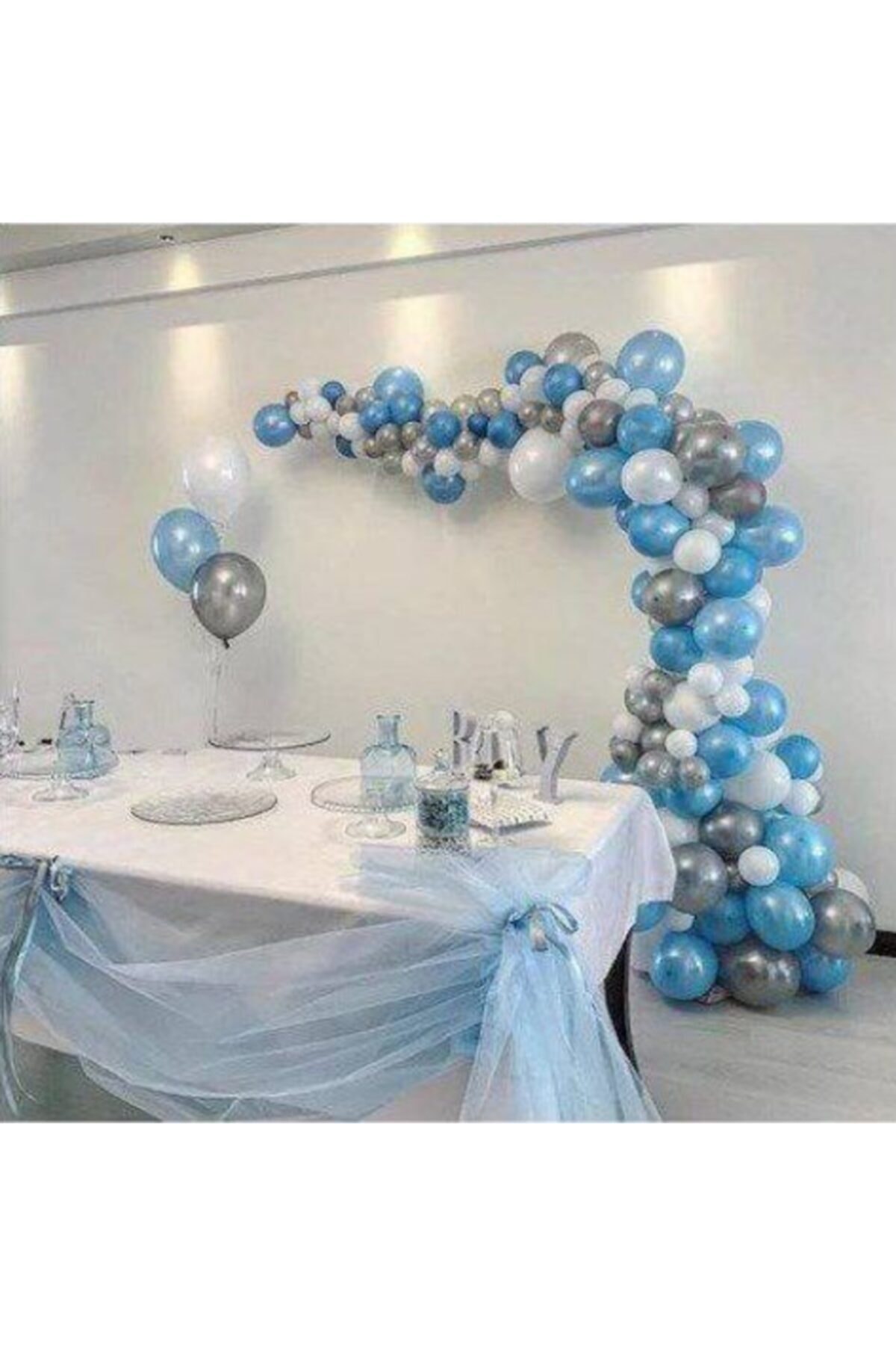 BEST PARTİ Frozen Elsa Anna Konsept - 100 Adet Metalik Balon (mavi-gümüş-beyaz) +balon Zinciri Hediye