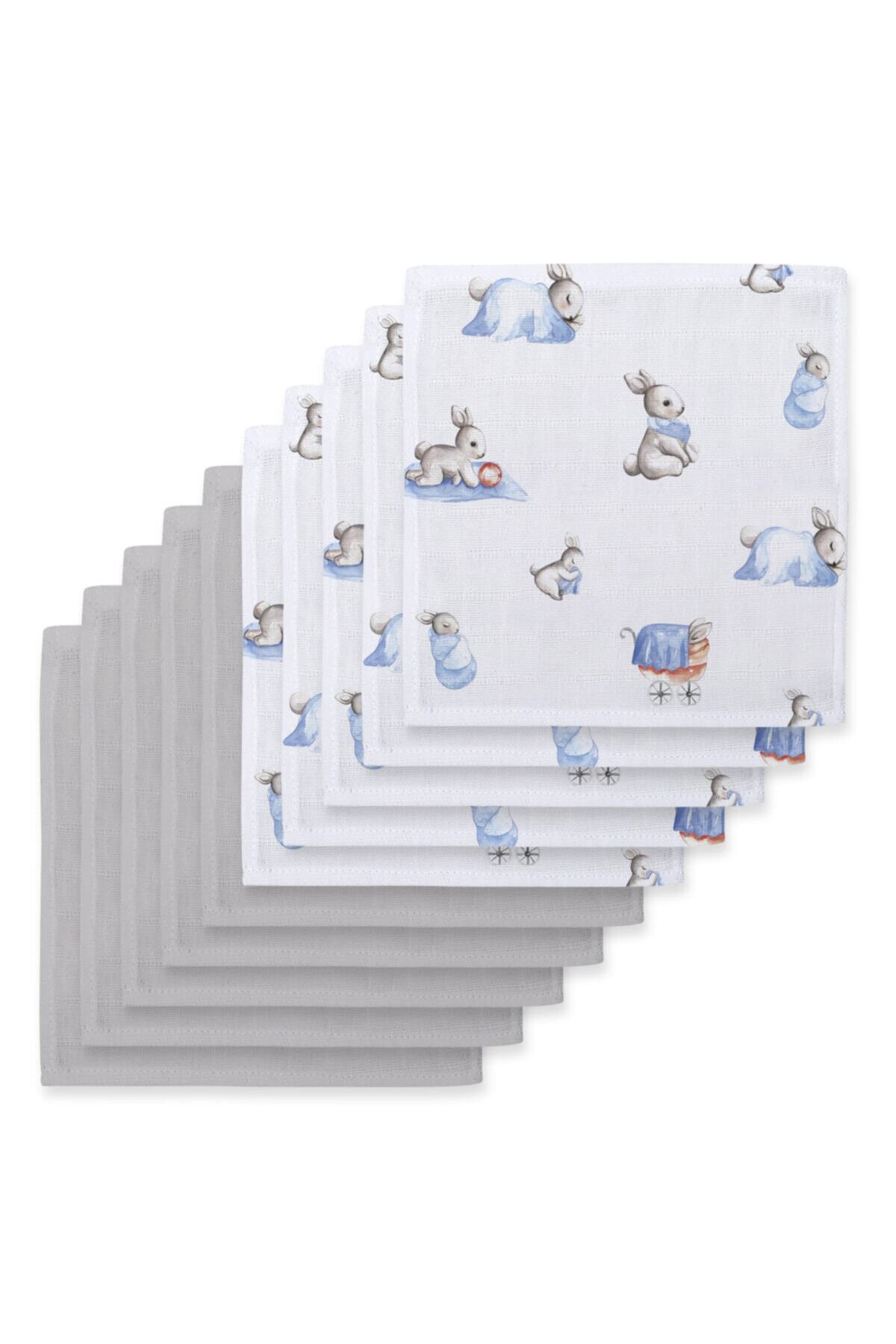DEUX LAPINS Bebe Lapin & Cotton Grey 10`lu Müslin Ağız Bezi Paketi