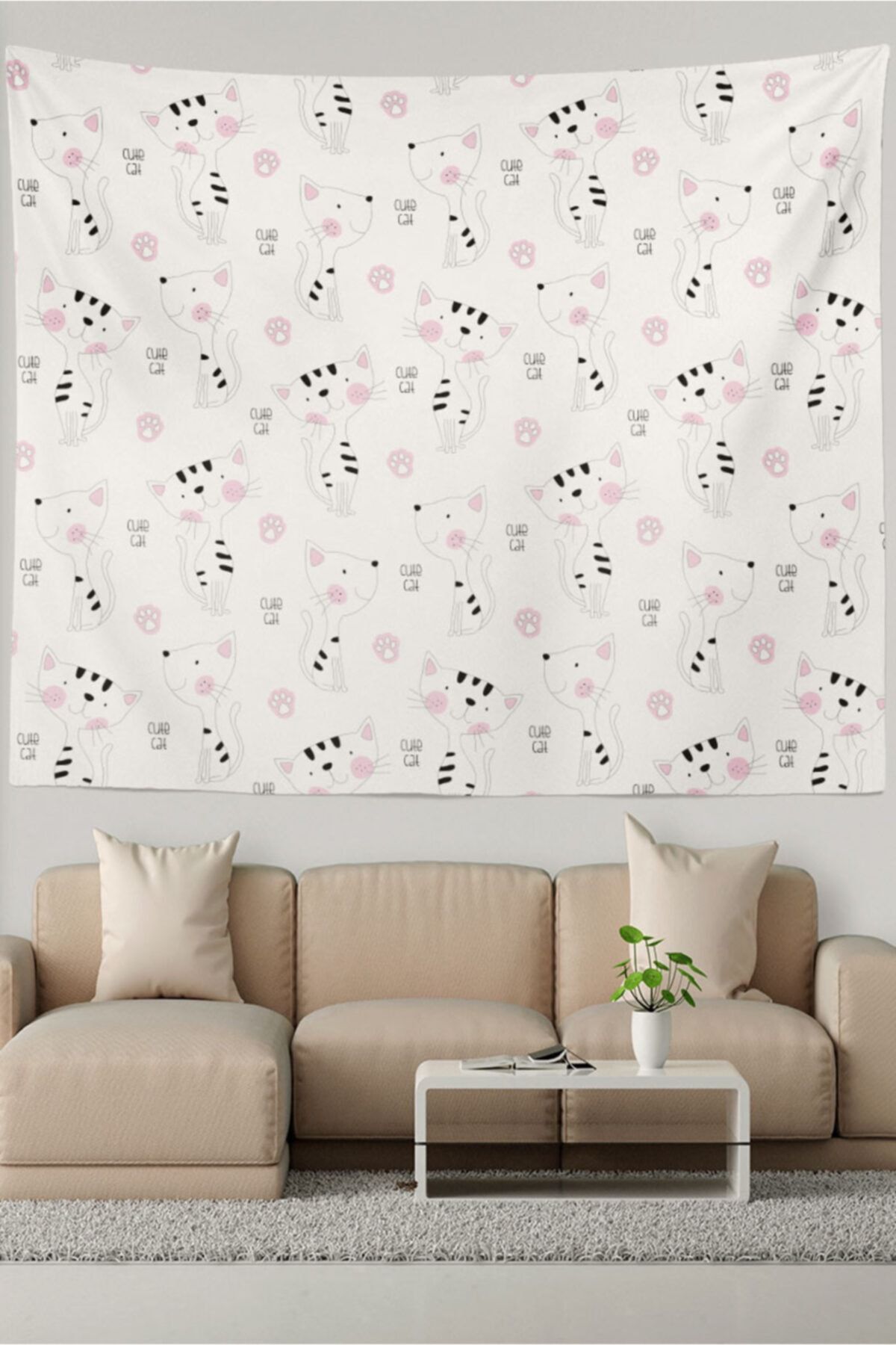 Ysahome Cute Cat Yazılı Sevimli Kedi Desenli Duvar Örtüsü