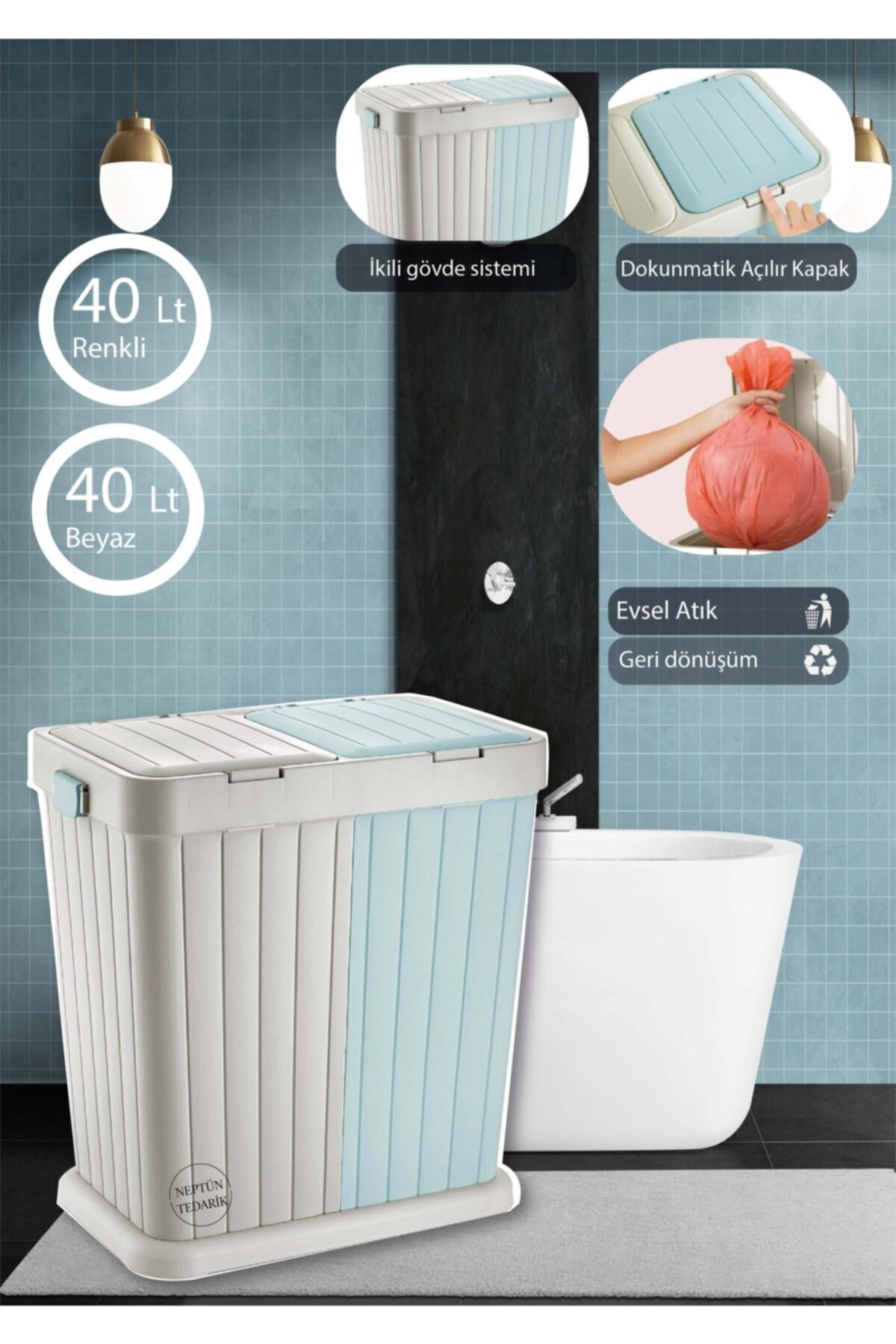 Neptün Life Çok Amaçlı Ikili Çamaşır Sepeti 80 Lt Yeşil